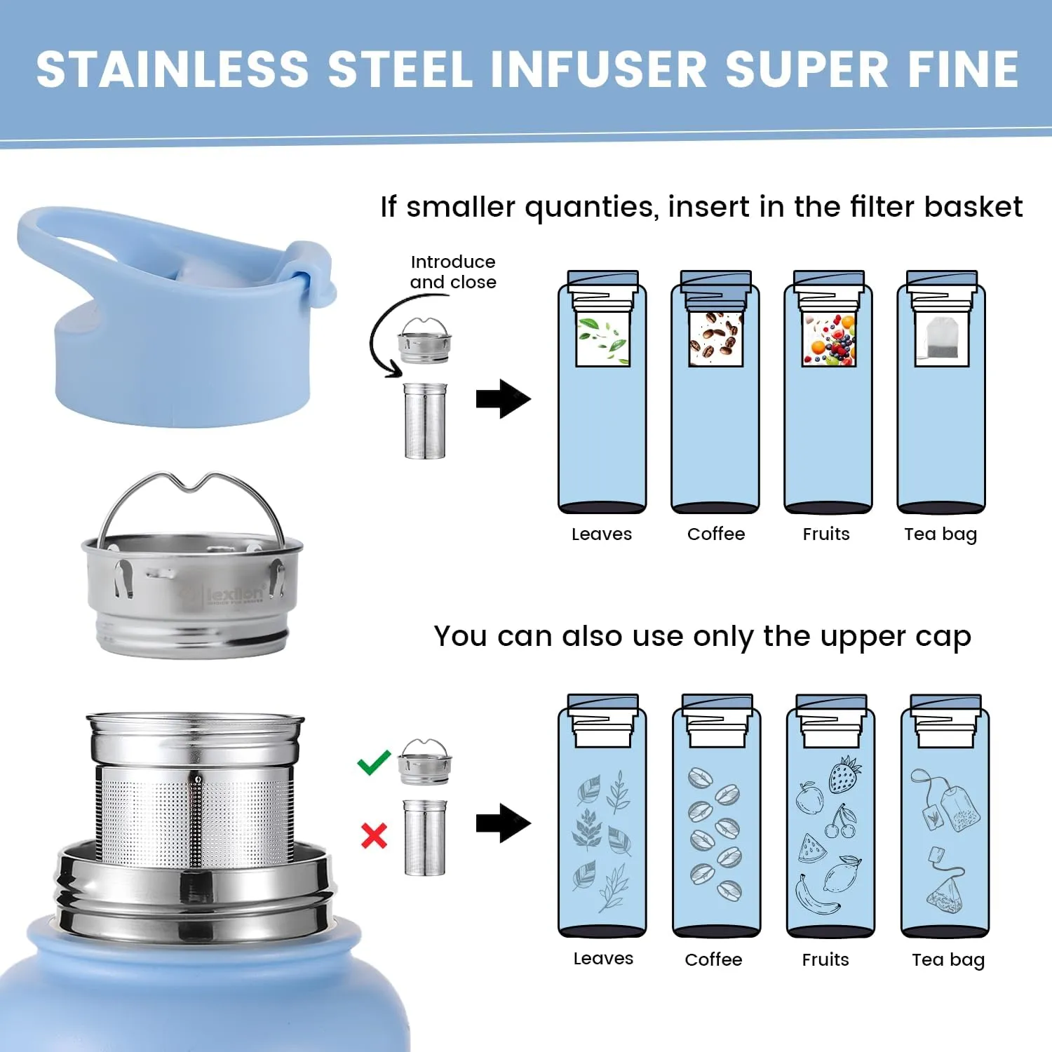 32 Oz Triple Walled Insulated Stainless Steel Fruit Infuser Bottle - Tea Infuser Water Bottle with 3 Lids, Silicone Sleeve, Leakproof, Metal Mug Gallon
