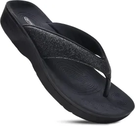 AEROTHOTIC Slip On Recovery Footwear Plantar Fasciitis Flip Flops for Women Yoga Mat Outdoor Walking Beach Ladies Arch Support Summer Thong Dressy Casual Sandals Comfortable Vacation Essentials