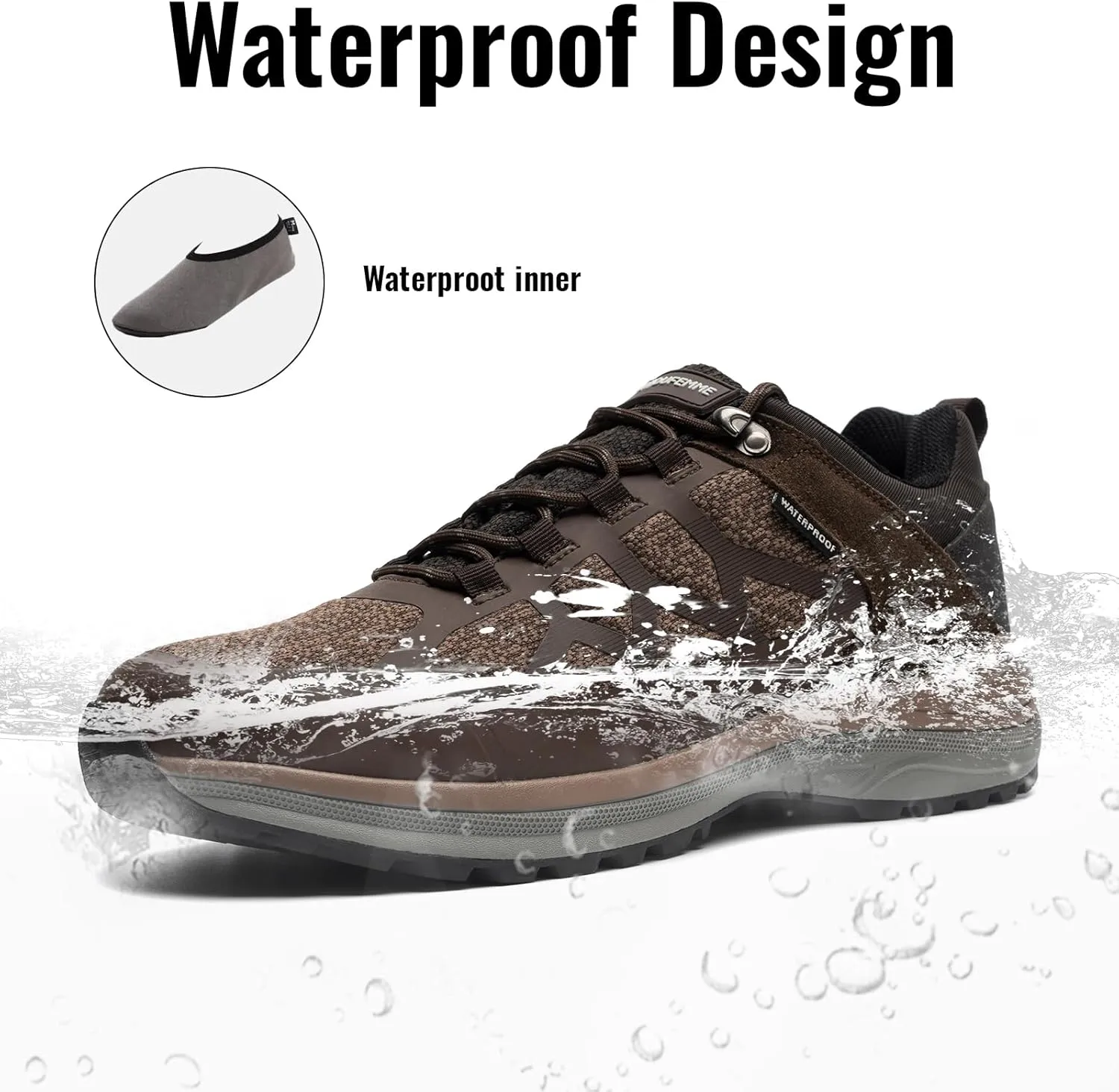 ANJOUFEMME Waterproof Hiking Shoes for Men Lightweight Breathable Trekking Trails Shoes Outdoor