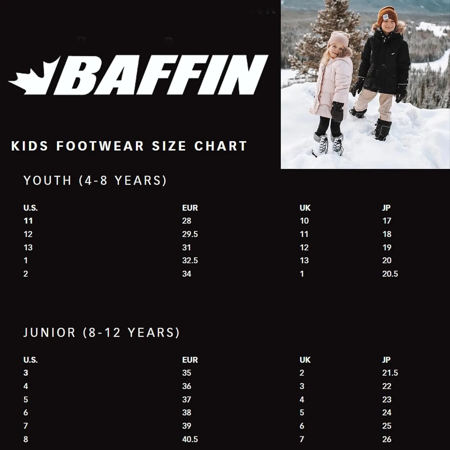 Baffin Unisex Kids' PINETREE Waterproof Insulated Mid-Calf Winter Boots w/Comfort-Fit Inner Boot System & Arctic Rubber Base