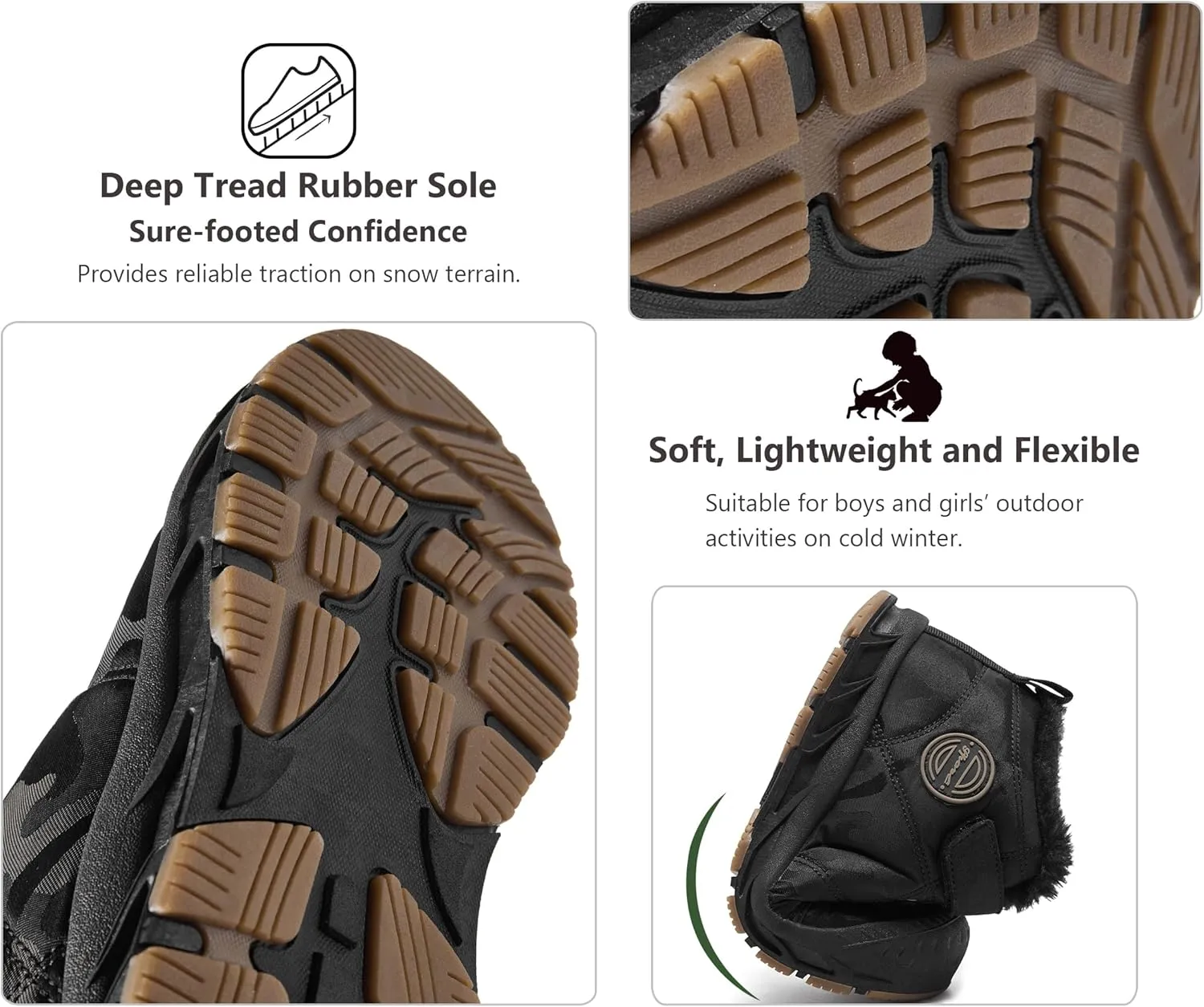 Boys Girls Snow Boots Winter Slip On Warm Fur Lined Shoes Lightweight Water-Resistant Cold Weather Boot (Little Kid/Big Kid)