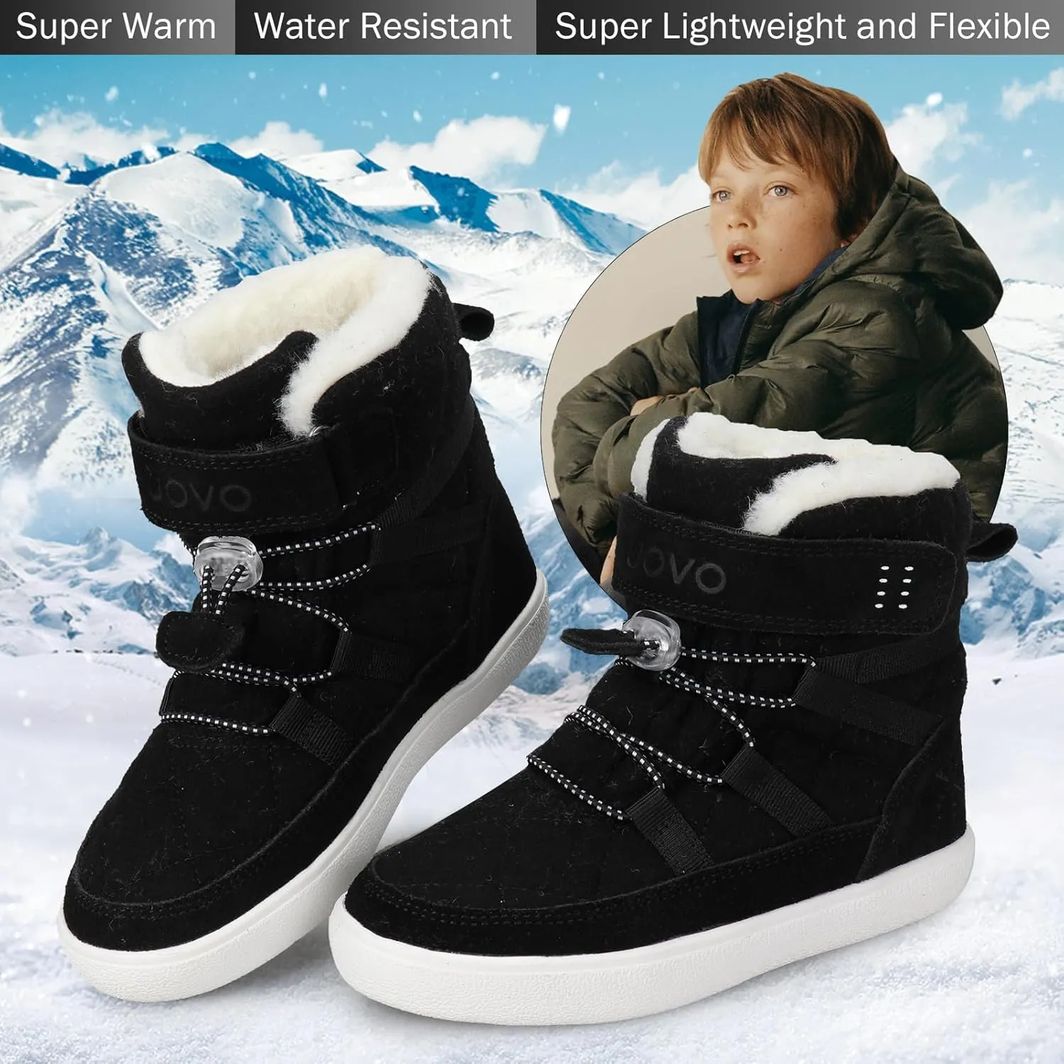 Boys Snow Boots Boys Winter Boots for Kids Waterproof Winter Snow Boots for Boys Warm Fur Lined Slip Resistant Outdoor (Toddler/Little Boys)