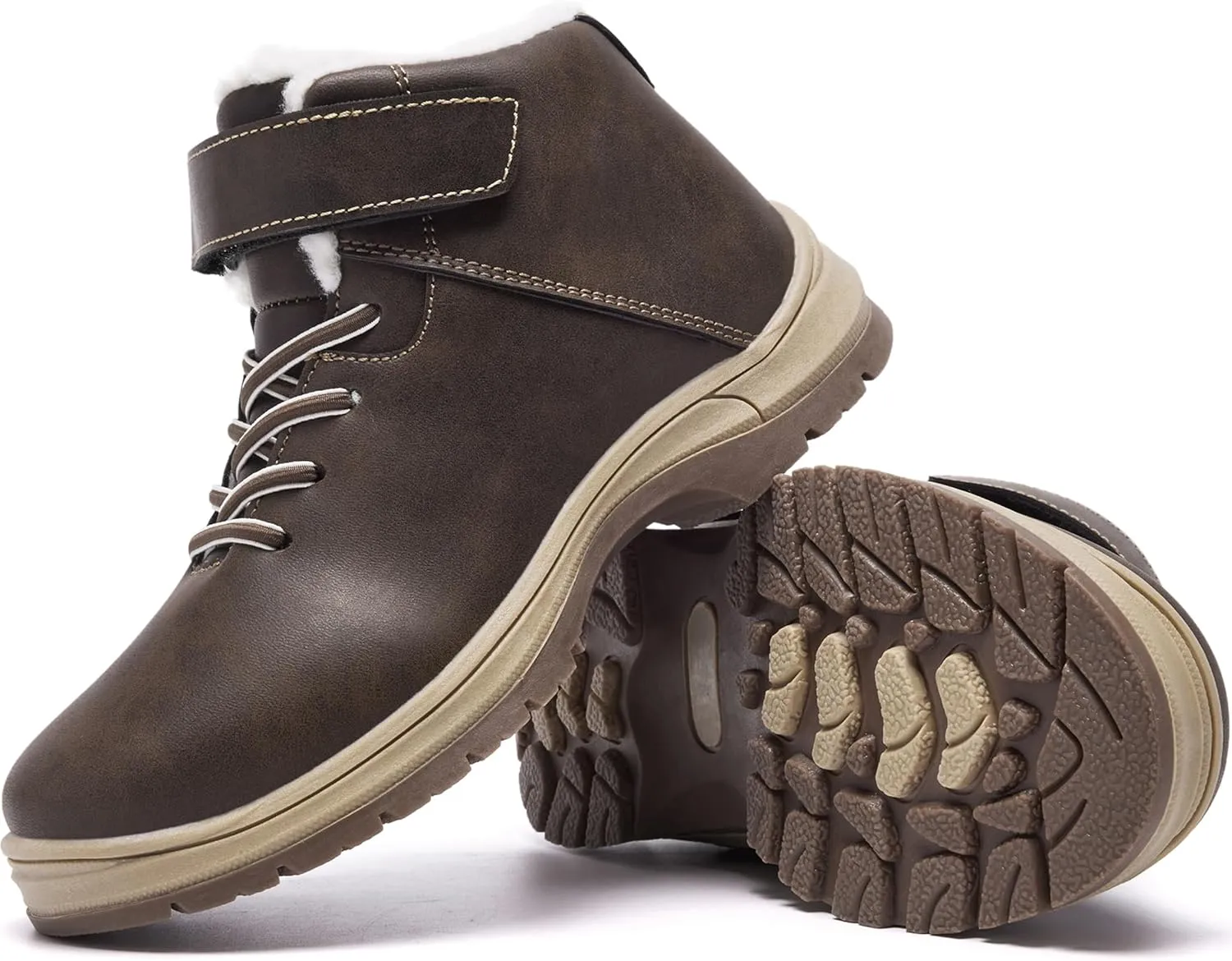 Boys Snow Boots Warm Fur Lined Non Slip Winter Shoes Lightweight Water Resistant Hiking Boot