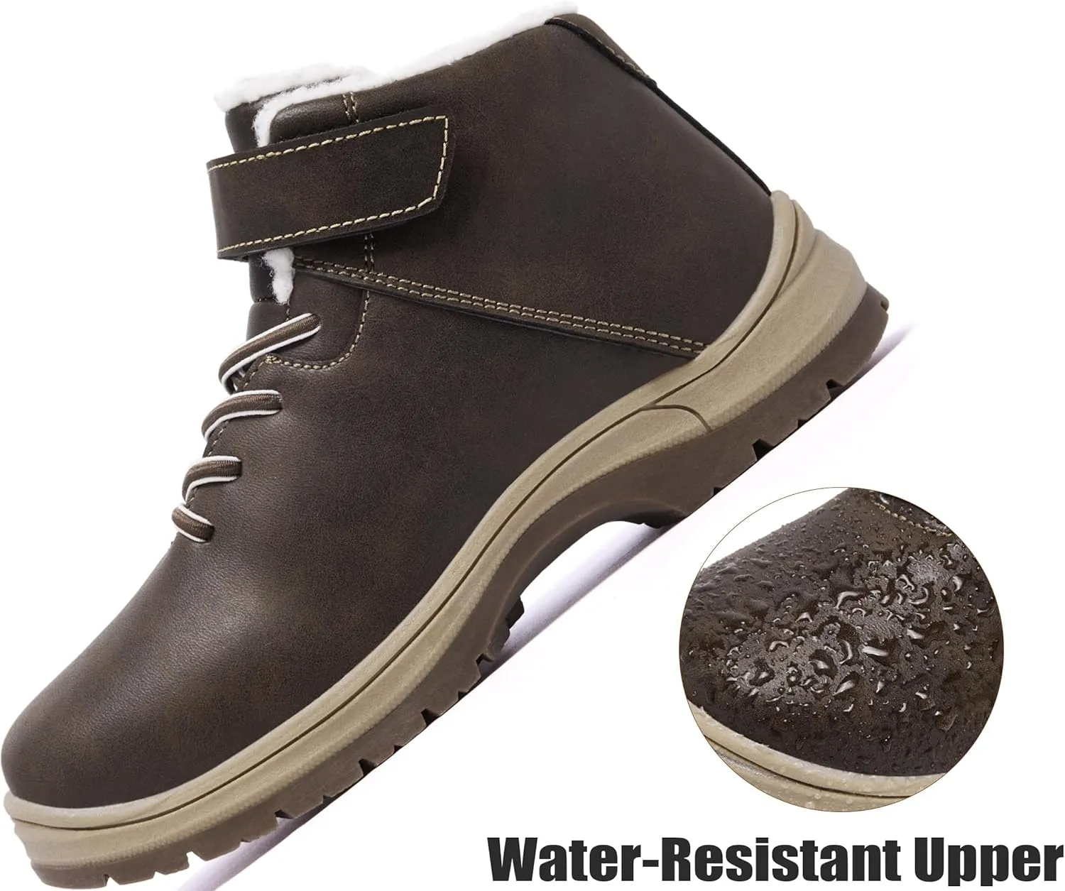 Boys Snow Boots Warm Fur Lined Non Slip Winter Shoes Lightweight Water Resistant Hiking Boot