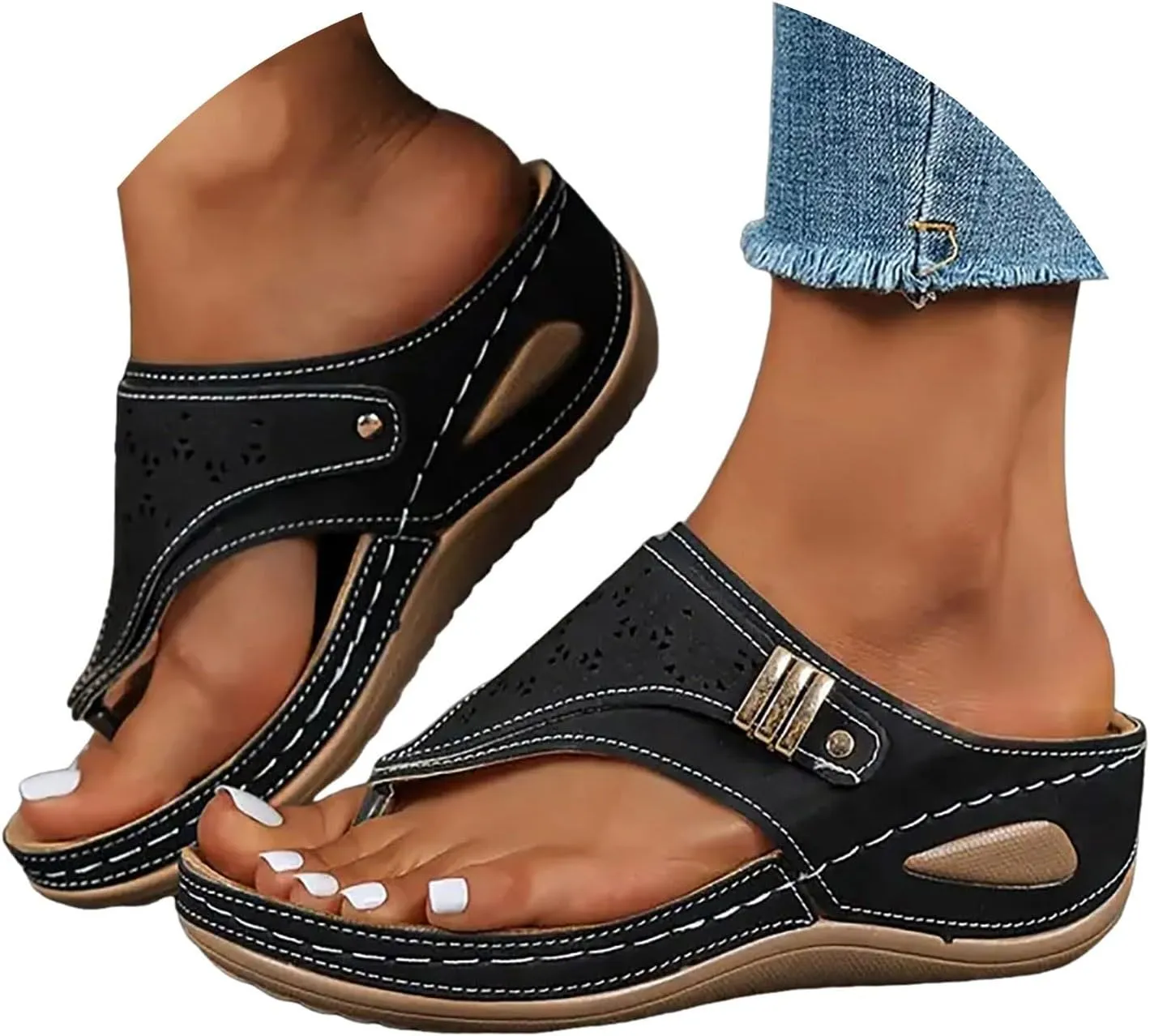 Breathable Mesh Hollow Sports Sandals Non-Slip 2024 New Womens Wedge Orthopedic Flip-Flops Summer Casual Sandals Open Toe
