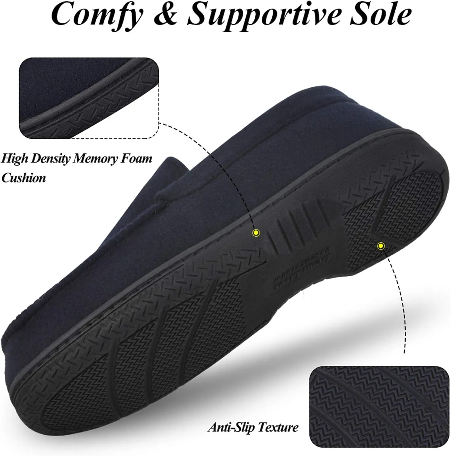 DL Men's Memory Foam Moccasin Slippers Breathable Moccasin Slippers Micro Wool House Shoes Anti-Slip Sole Indoor Outdoor