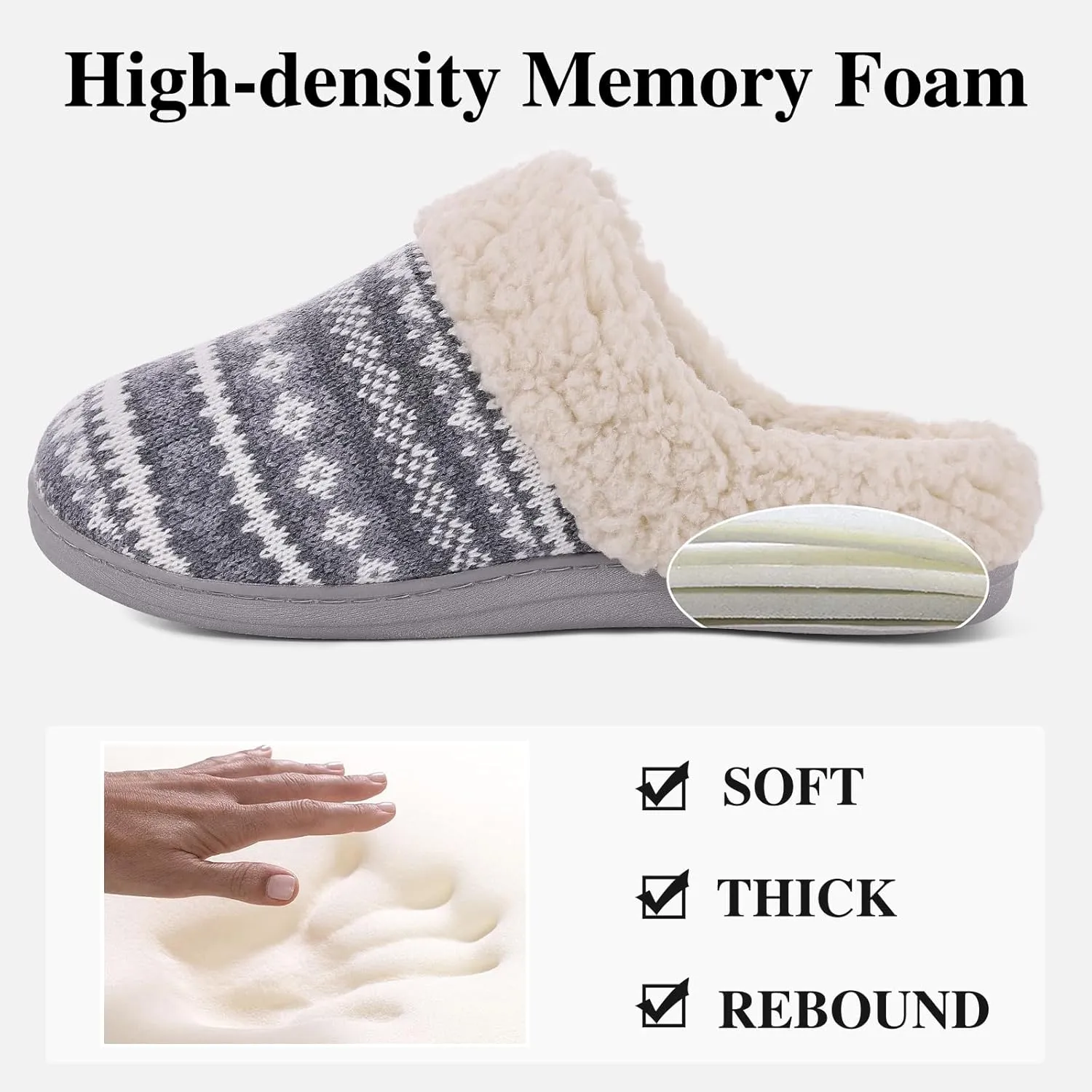 Evshine Warm Knit House Slippers for Women Comfy Fleece Lined Winter Slippers with Memory Foam and Indoor Outdoor Soles