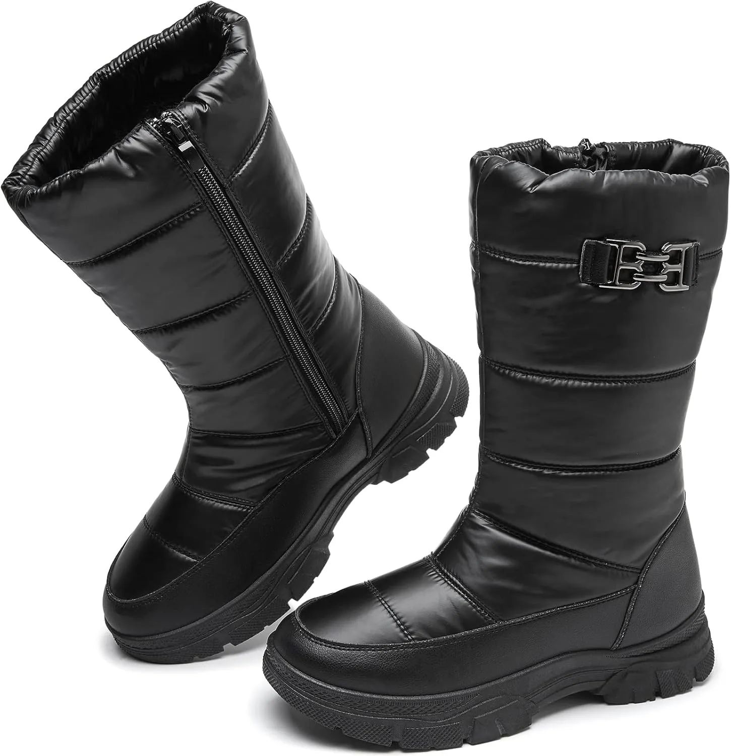 FINIWOR Women's Snow Boots, Waterproof Mid Calf Winter Boots, Warm Faux Fur Lined, Side Zipper, Non-Slip, Black, US 13