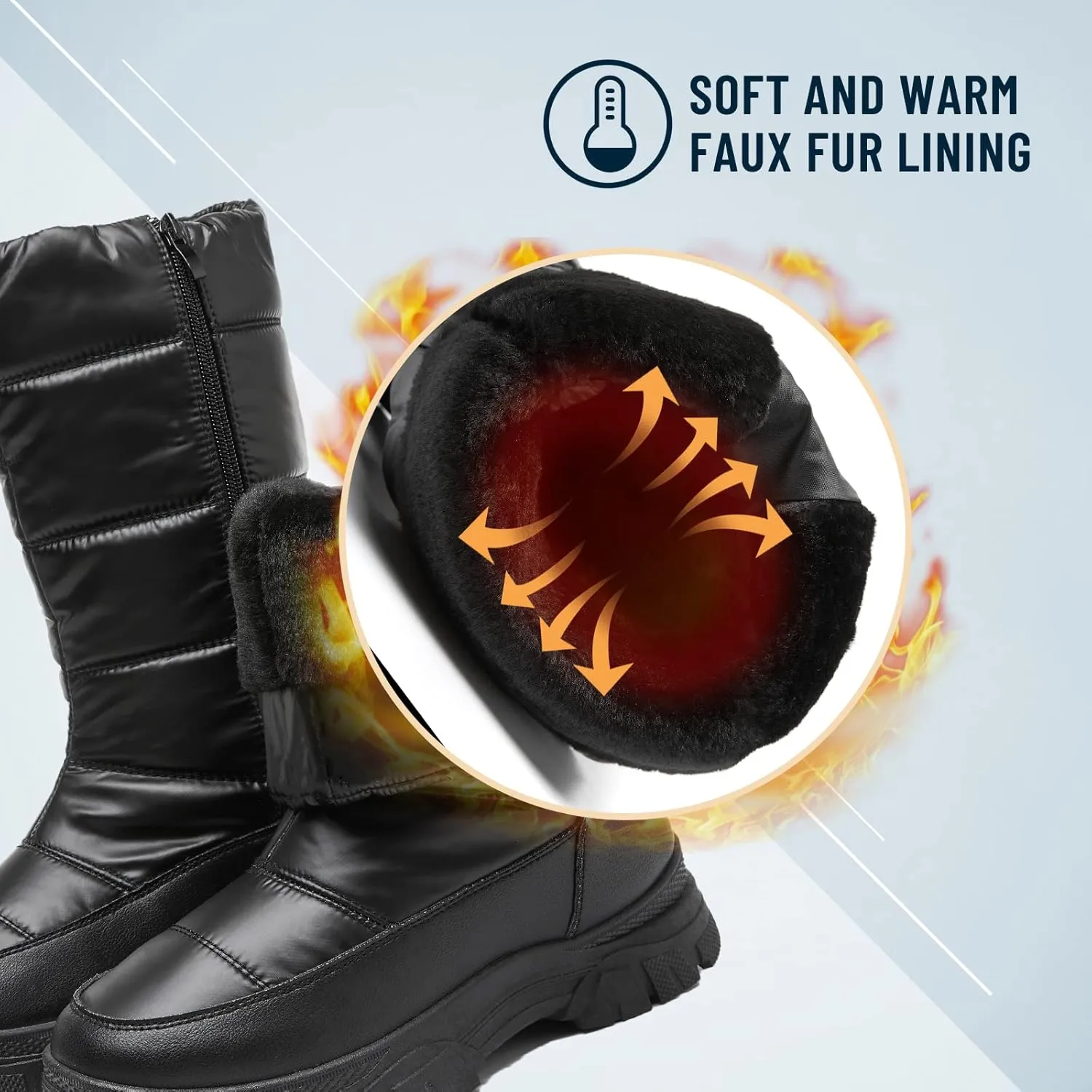 FINIWOR Women's Snow Boots, Waterproof Mid Calf Winter Boots, Warm Faux Fur Lined, Side Zipper, Non-Slip, Black, US 13