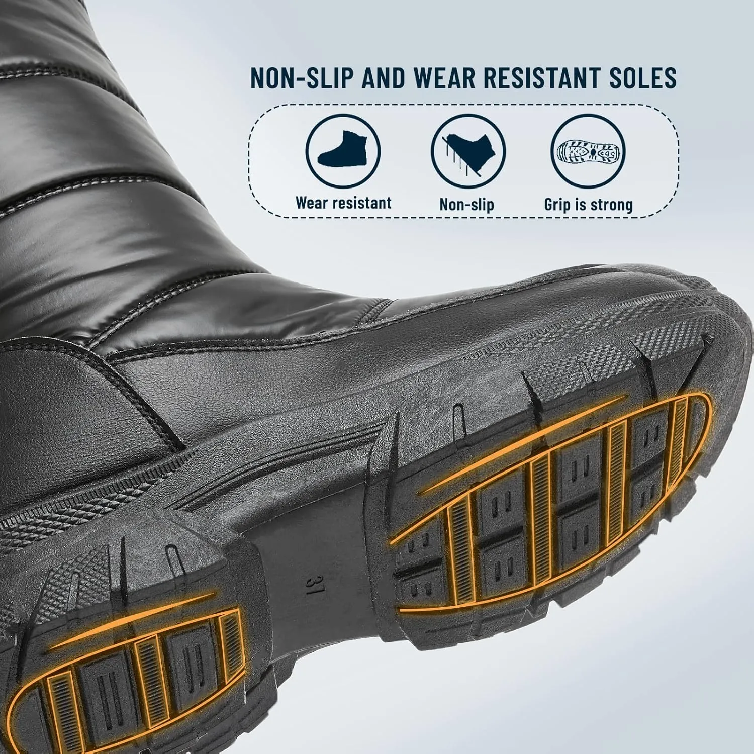 FINIWOR Women's Snow Boots, Waterproof Mid Calf Winter Boots, Warm Faux Fur Lined, Side Zipper, Non-Slip, Black, US 13