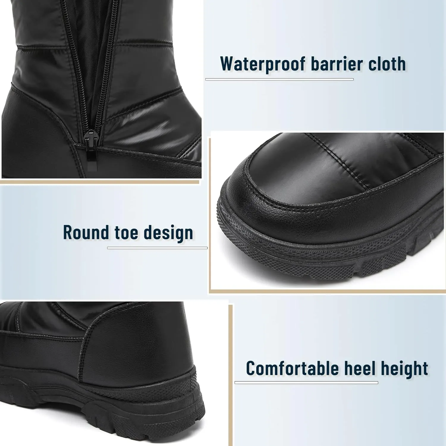 FINIWOR Women's Snow Boots, Waterproof Mid Calf Winter Boots, Warm Faux Fur Lined, Side Zipper, Non-Slip, Black, US 13