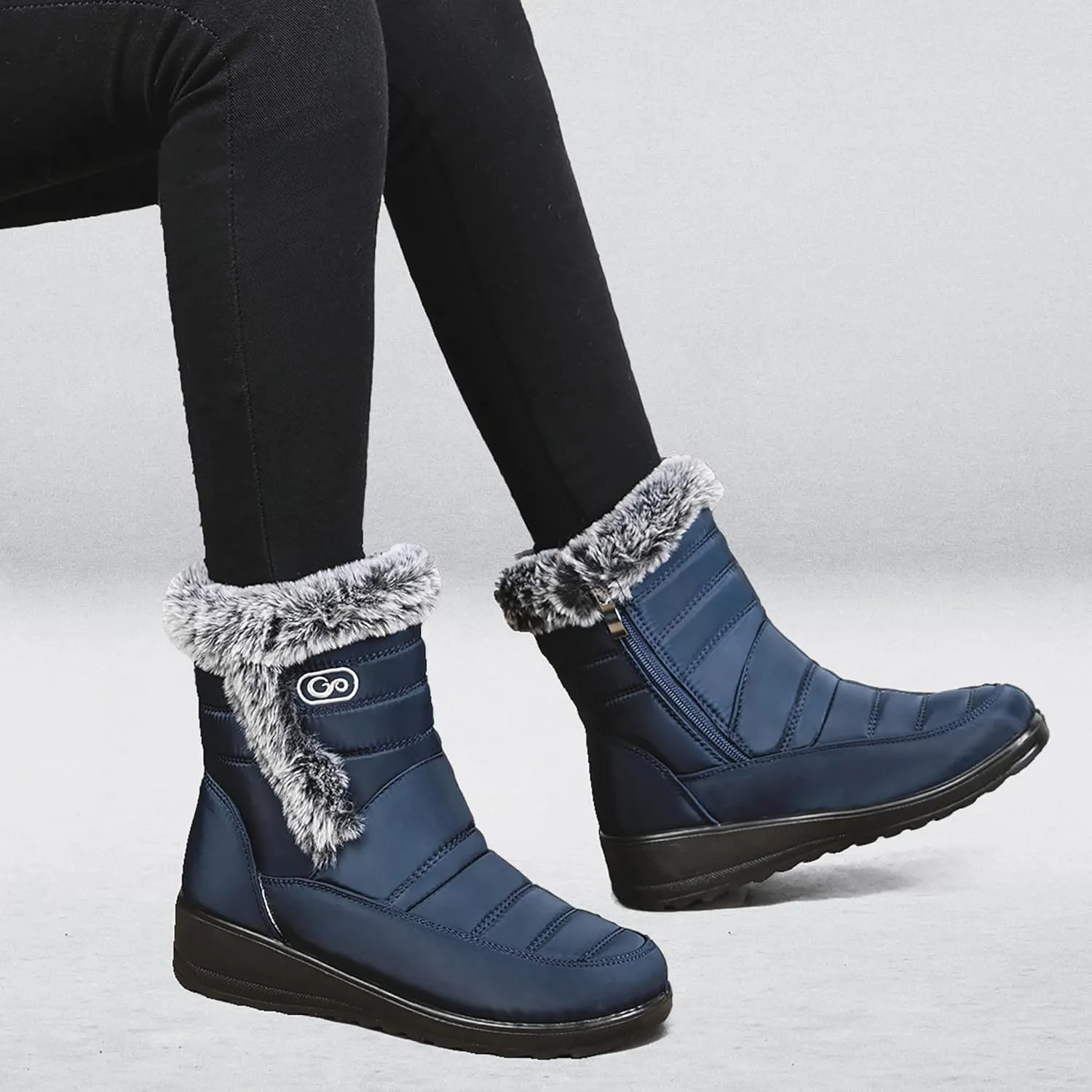 HARENCE Womens Winter Snow Boots: Warm Fur Lined Zipper Ankle Booties Comfortable Outdoor Waterproof Slip on Boots for Women