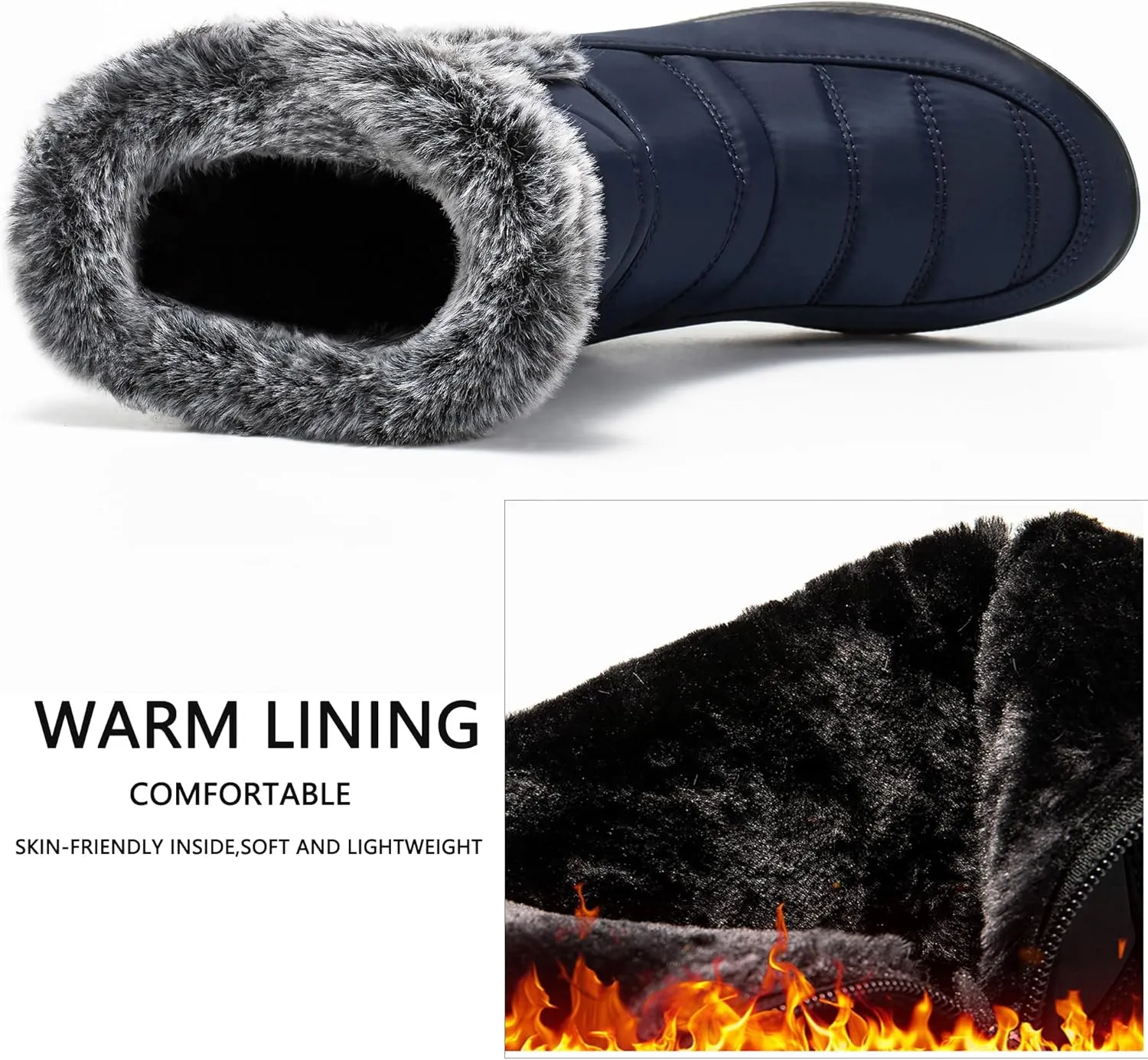 HARENCE Womens Winter Snow Boots: Warm Fur Lined Zipper Ankle Booties Comfortable Outdoor Waterproof Slip on Boots for Women