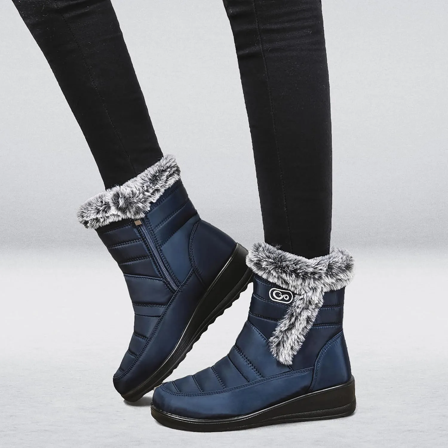 HARENCE Womens Winter Snow Boots: Warm Fur Lined Zipper Ankle Booties Comfortable Outdoor Waterproof Slip on Boots for Women