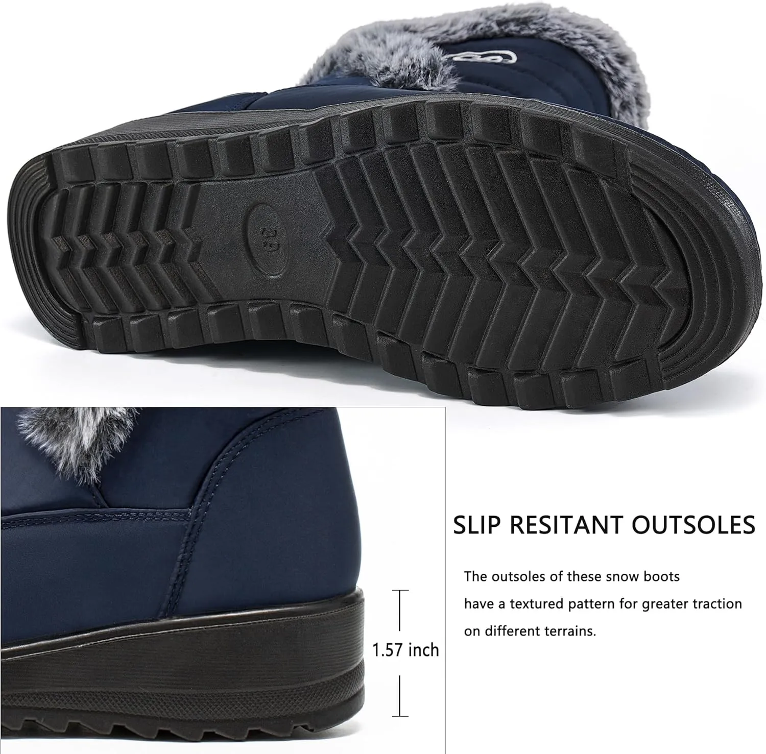 HARENCE Womens Winter Snow Boots: Warm Fur Lined Zipper Ankle Booties Comfortable Outdoor Waterproof Slip on Boots for Women