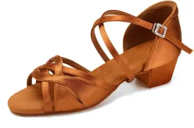 HIPPOSEUS Girls Latin Dance Shoes Silk Satin Ballroom Salsa Dance Practice Performance Shoes Suede Sole