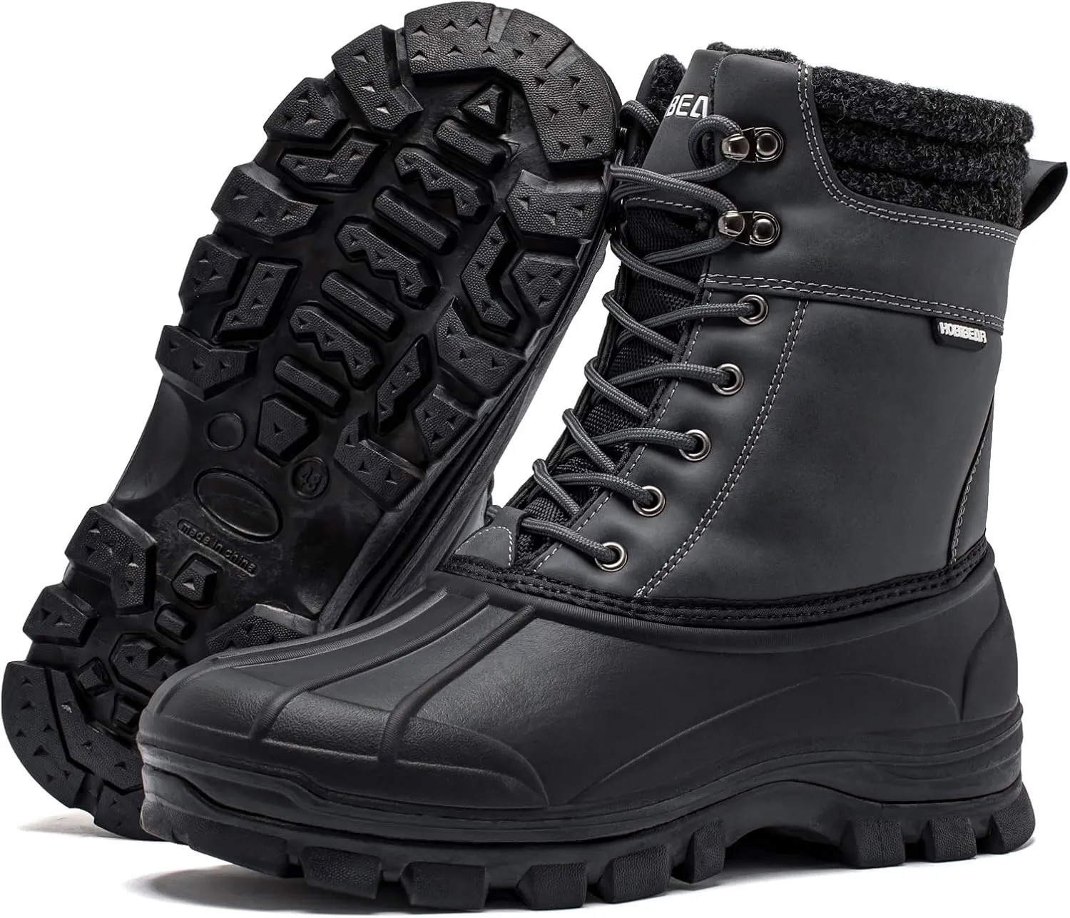 HOBIBEAR Men's Snow Boots Insulated Waterproof Warm Fur Lined Hiking Winter Snow Boots for Outdoor