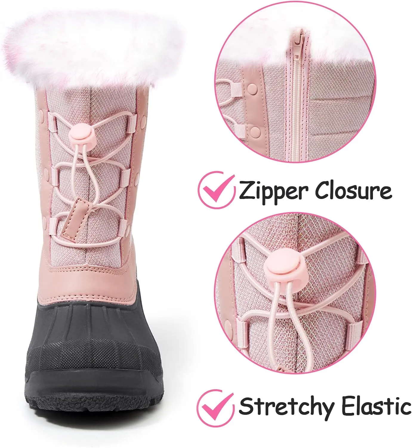 K KomForme Boys & Girls Snow Boots Insulated Fur Lined Warm Anti-Slip Waterproof Winter Boot (Toddler/Little Kid/Big Kid)