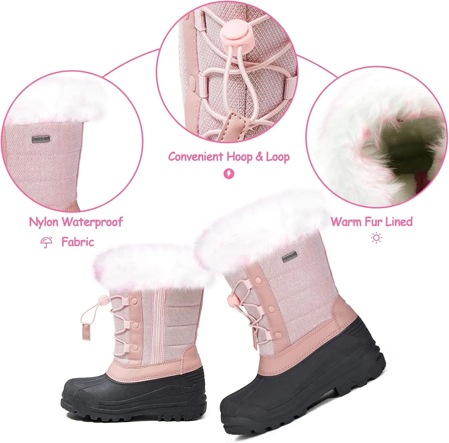 K KomForme Boys & Girls Snow Boots Insulated Fur Lined Warm Anti-Slip Waterproof Winter Boot (Toddler/Little Kid/Big Kid)