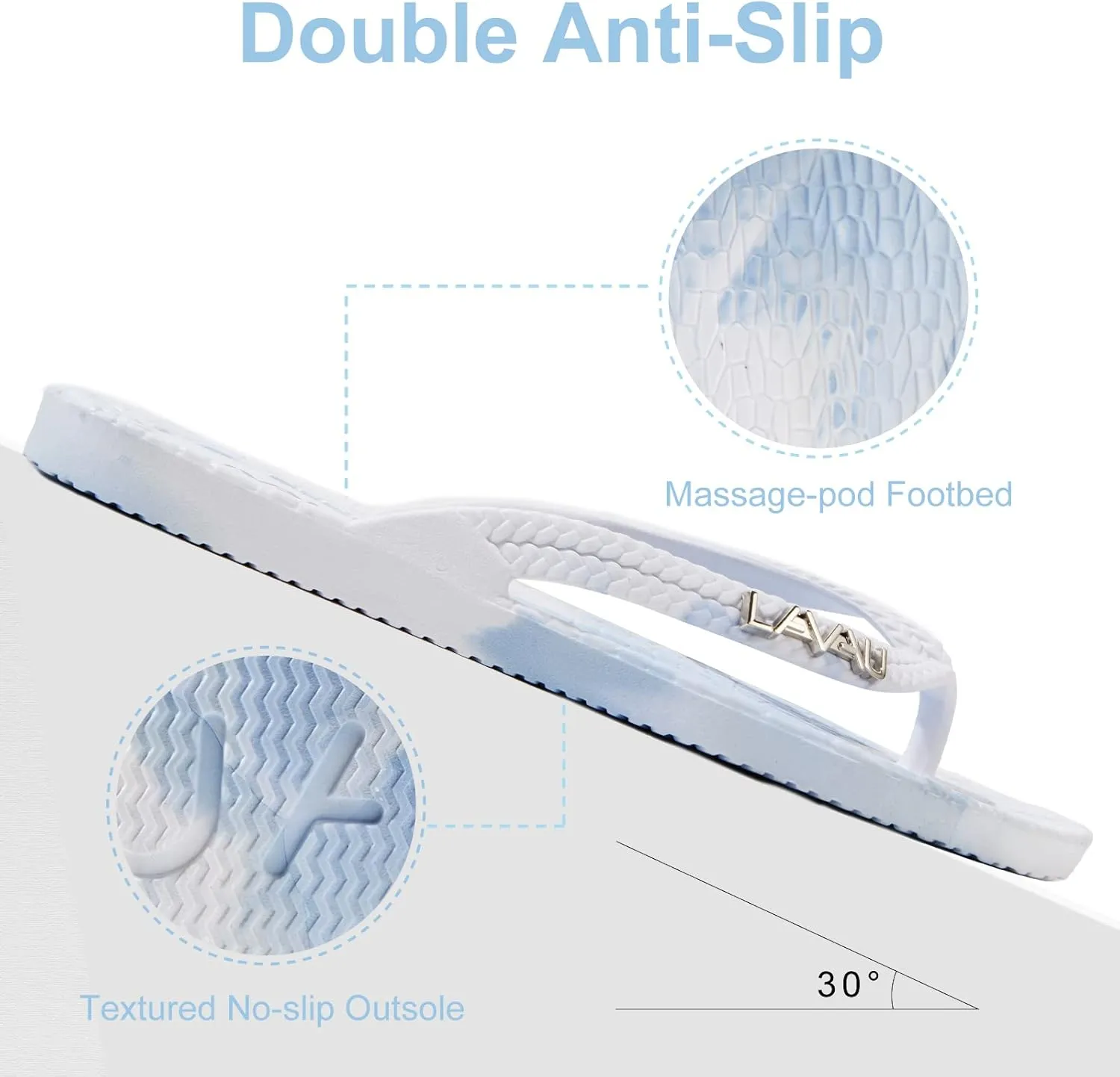 LAVAU Women Waterproof Flip Flops, Shower & Water No-Slip Sandals for Pool and Beach