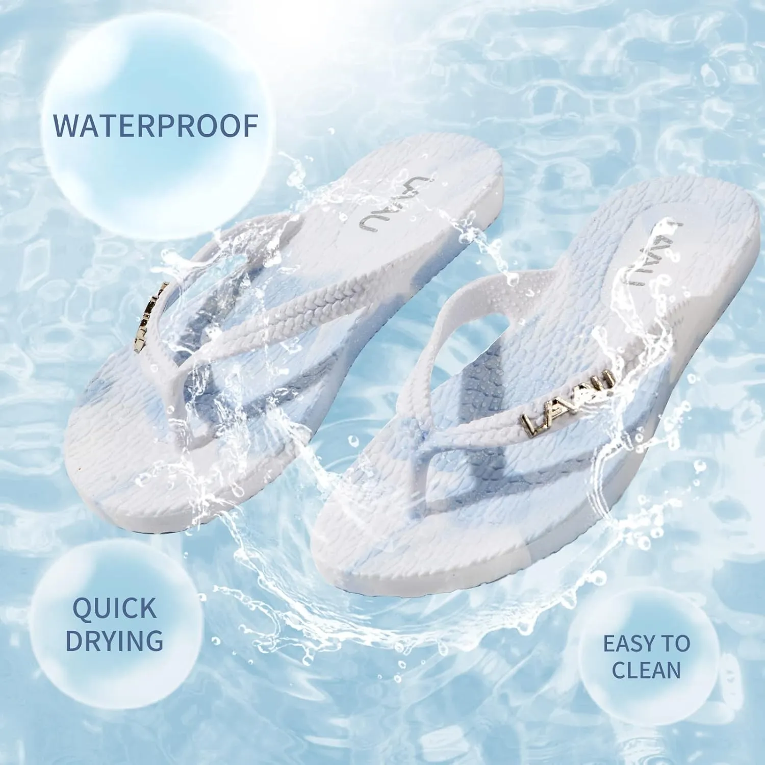 LAVAU Women Waterproof Flip Flops, Shower & Water No-Slip Sandals for Pool and Beach