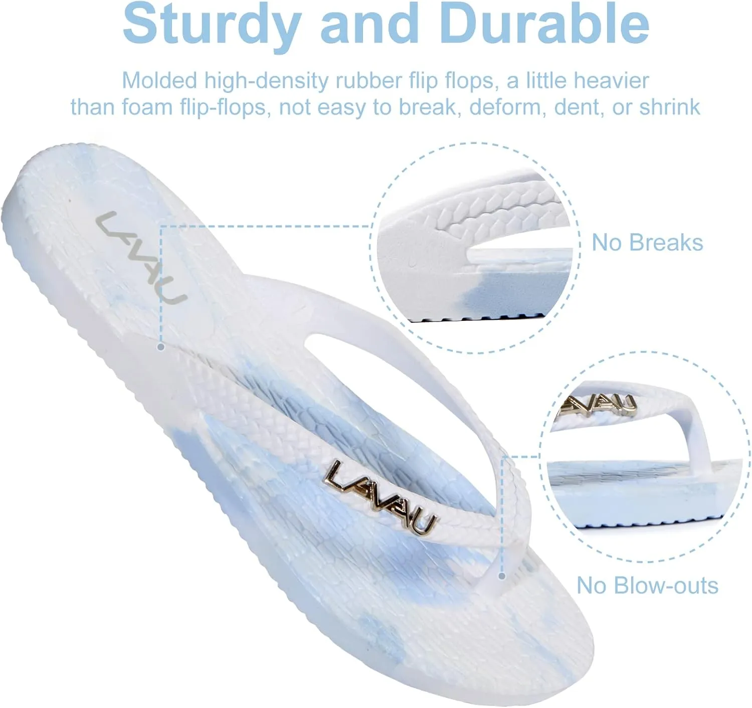 LAVAU Women Waterproof Flip Flops, Shower & Water No-Slip Sandals for Pool and Beach