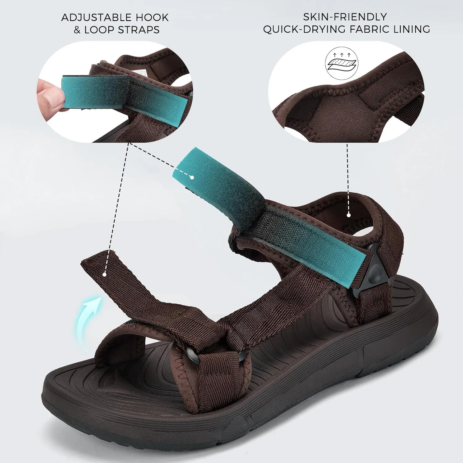 Mens Hiking Sandals with Arch Support - Cushion Sport Athletic Walking Sandles Outdoor Summer Comfortable Casual Waterproof Beach Water Sandal for Wide Feet