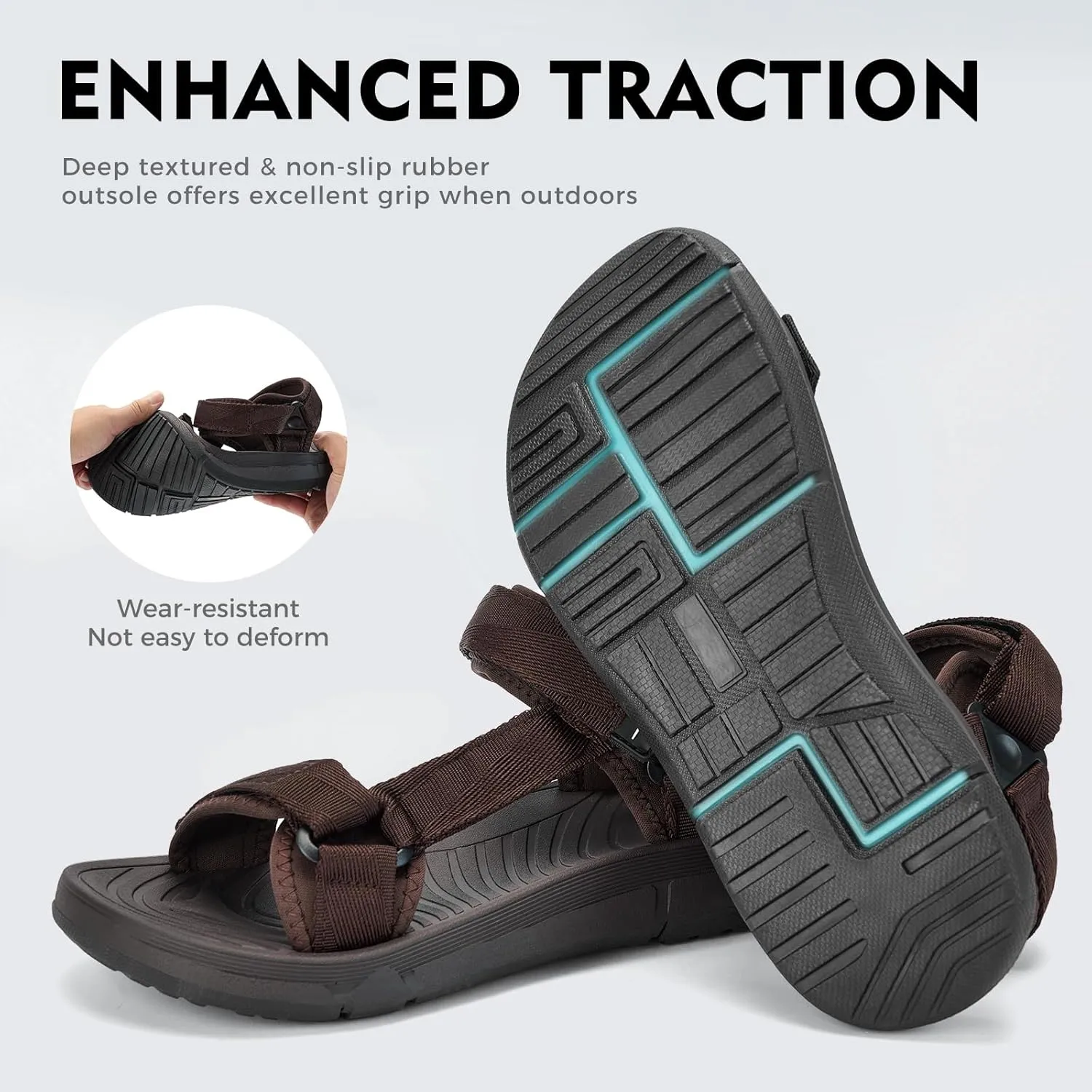 Mens Hiking Sandals with Arch Support - Cushion Sport Athletic Walking Sandles Outdoor Summer Comfortable Casual Waterproof Beach Water Sandal for Wide Feet