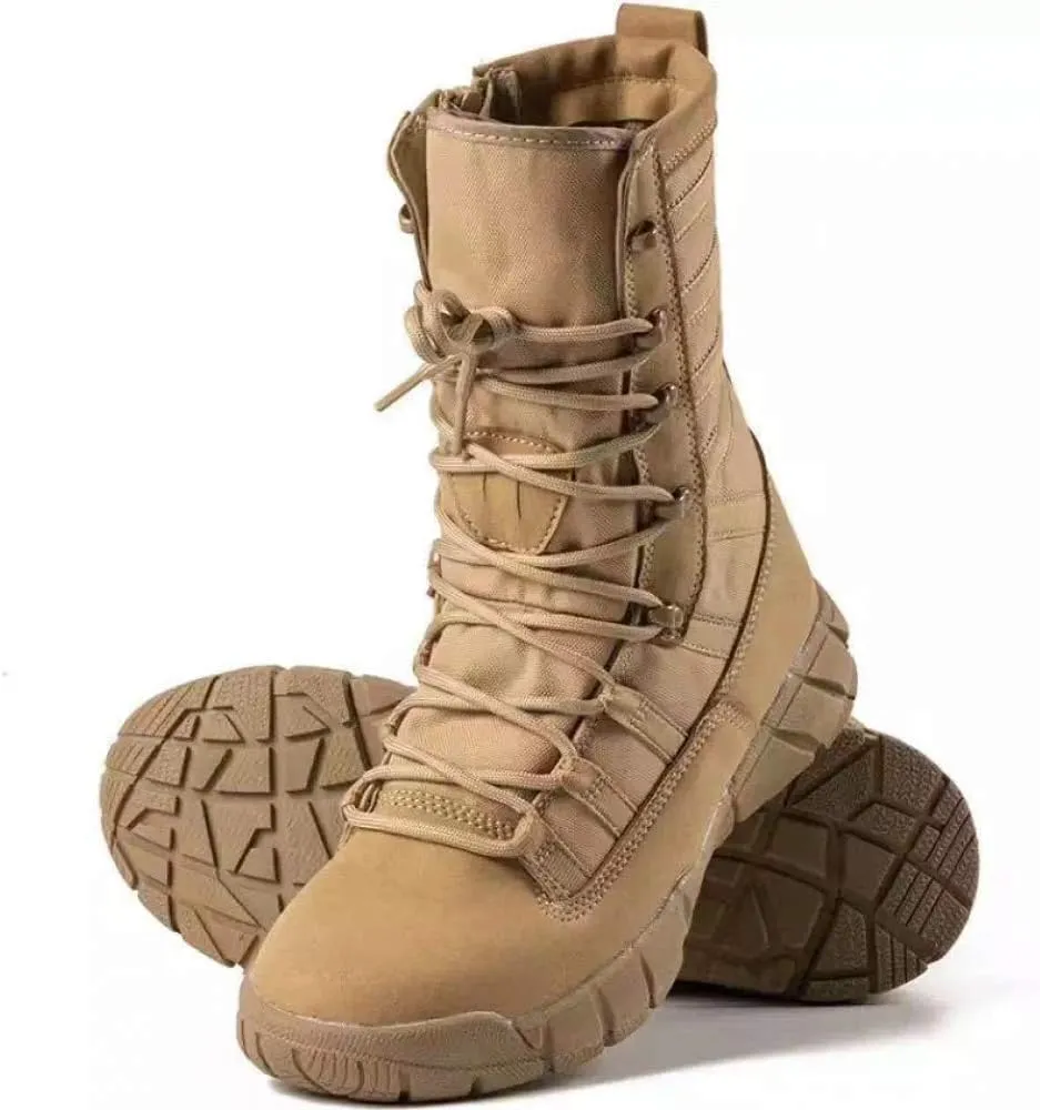 Men's Lightweight 8 inch Military Tactical Combat Swat Beige Boots Trekking Hiking Backpacking Mountaineering Outdoor Jungle Boots With Zipper-ZD02