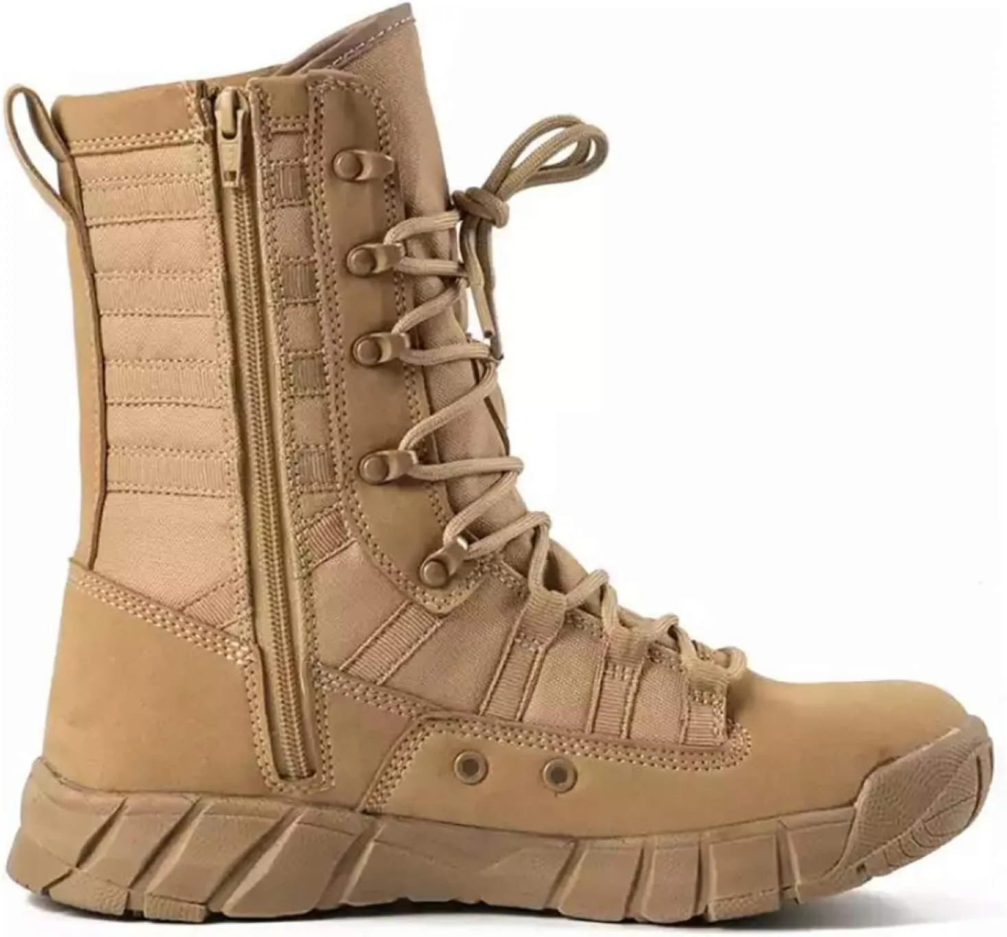 Men's Lightweight 8 inch Military Tactical Combat Swat Beige Boots Trekking Hiking Backpacking Mountaineering Outdoor Jungle Boots With Zipper-ZD02