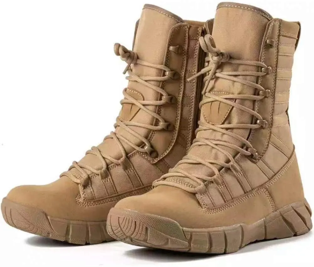 Men's Lightweight 8 inch Military Tactical Combat Swat Beige Boots Trekking Hiking Backpacking Mountaineering Outdoor Jungle Boots With Zipper-ZD02