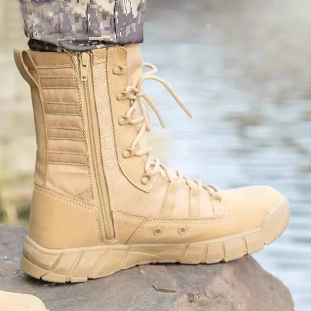 Men's Lightweight 8 inch Military Tactical Combat Swat Beige Boots Trekking Hiking Backpacking Mountaineering Outdoor Jungle Boots With Zipper-ZD02