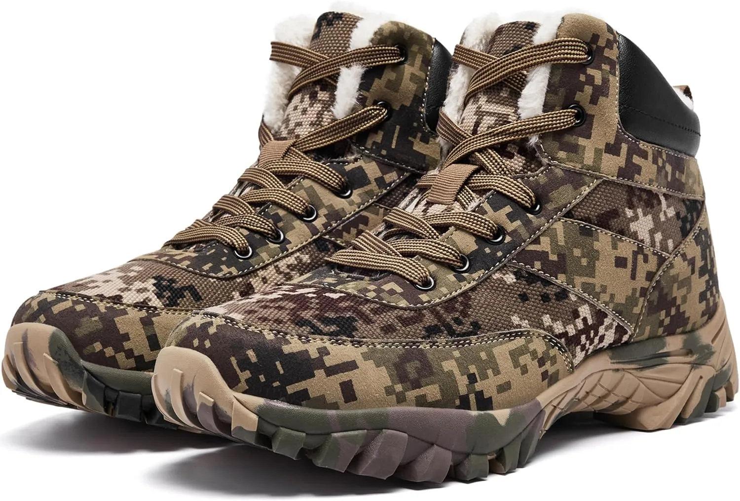 Men's Snow Boots Warm Fur Lined Camouflage Winter Hiking Boot Non-Slip Outdoor Work Shoes