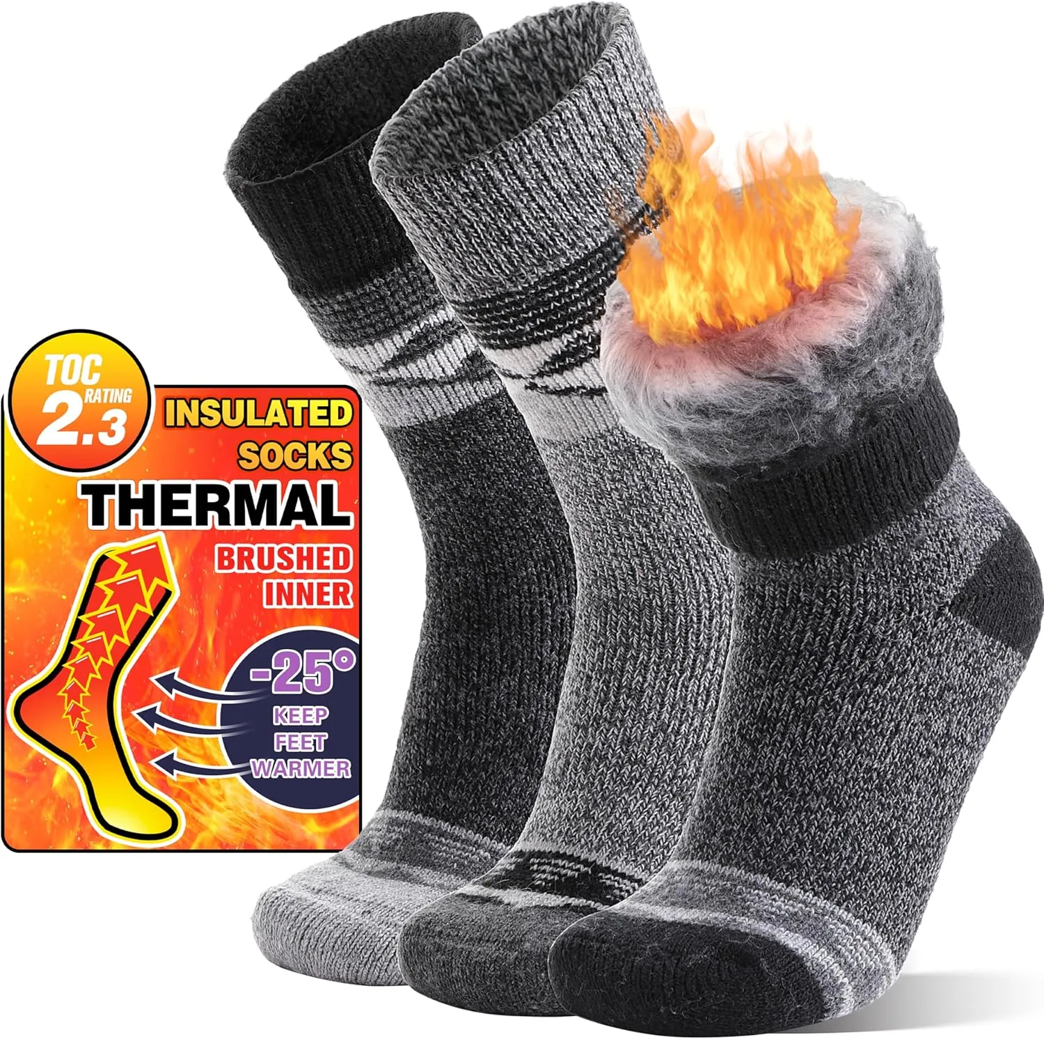 MOGGEI 3 Pairs Thermal Warm Socks for Men & Women Thick Winter Extra Warm Insulated Boot Ski Socks for Cold Weather