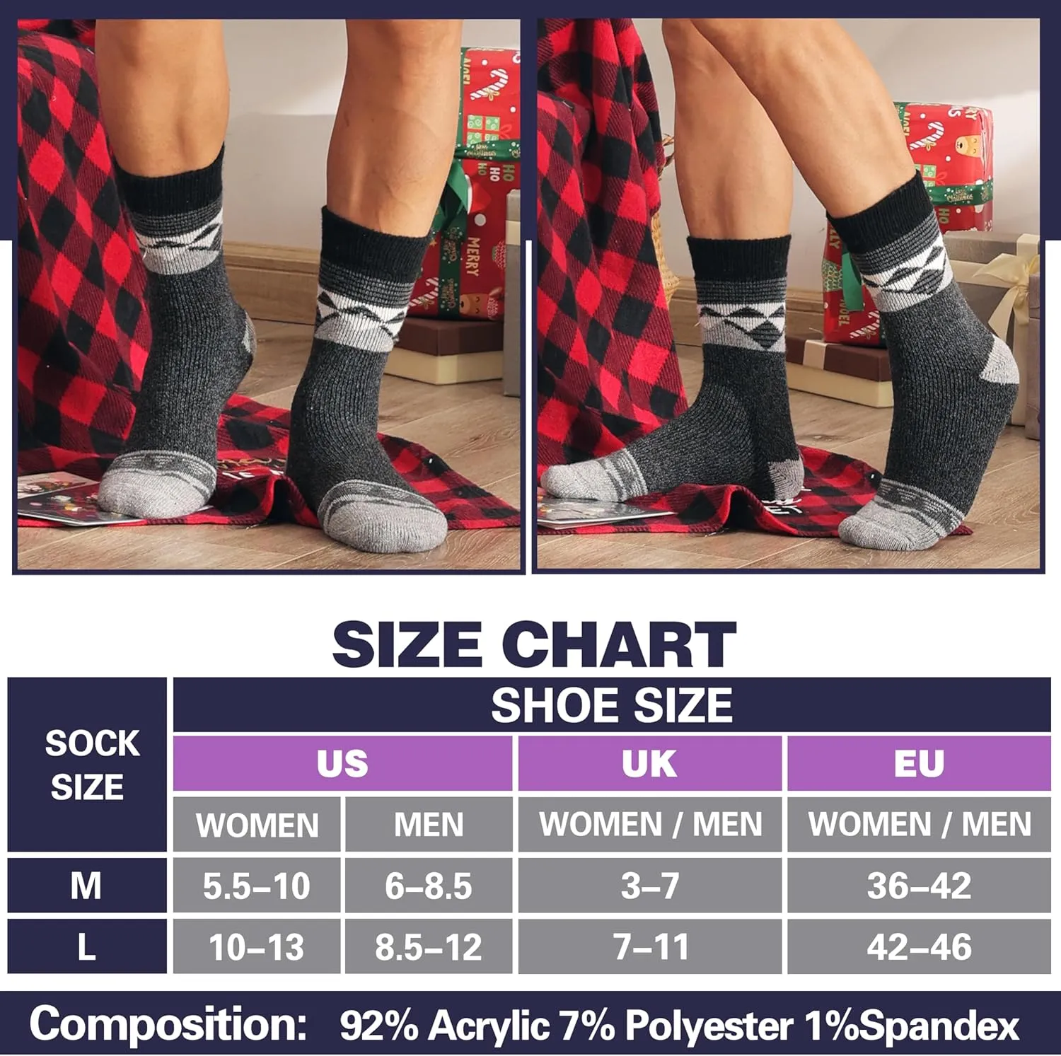 MOGGEI 3 Pairs Thermal Warm Socks for Men & Women Thick Winter Extra Warm Insulated Boot Ski Socks for Cold Weather