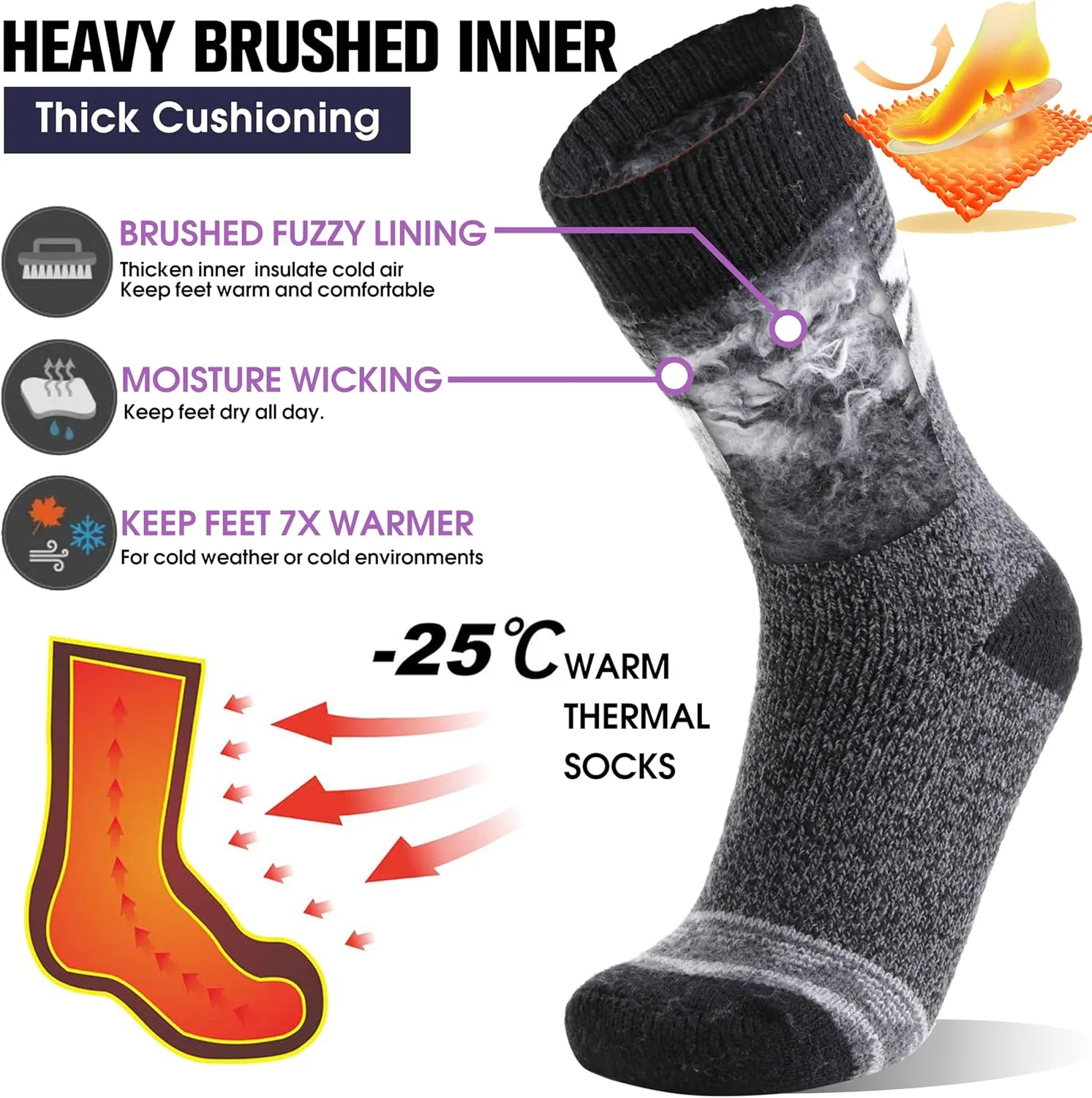 MOGGEI 3 Pairs Thermal Warm Socks for Men & Women Thick Winter Extra Warm Insulated Boot Ski Socks for Cold Weather