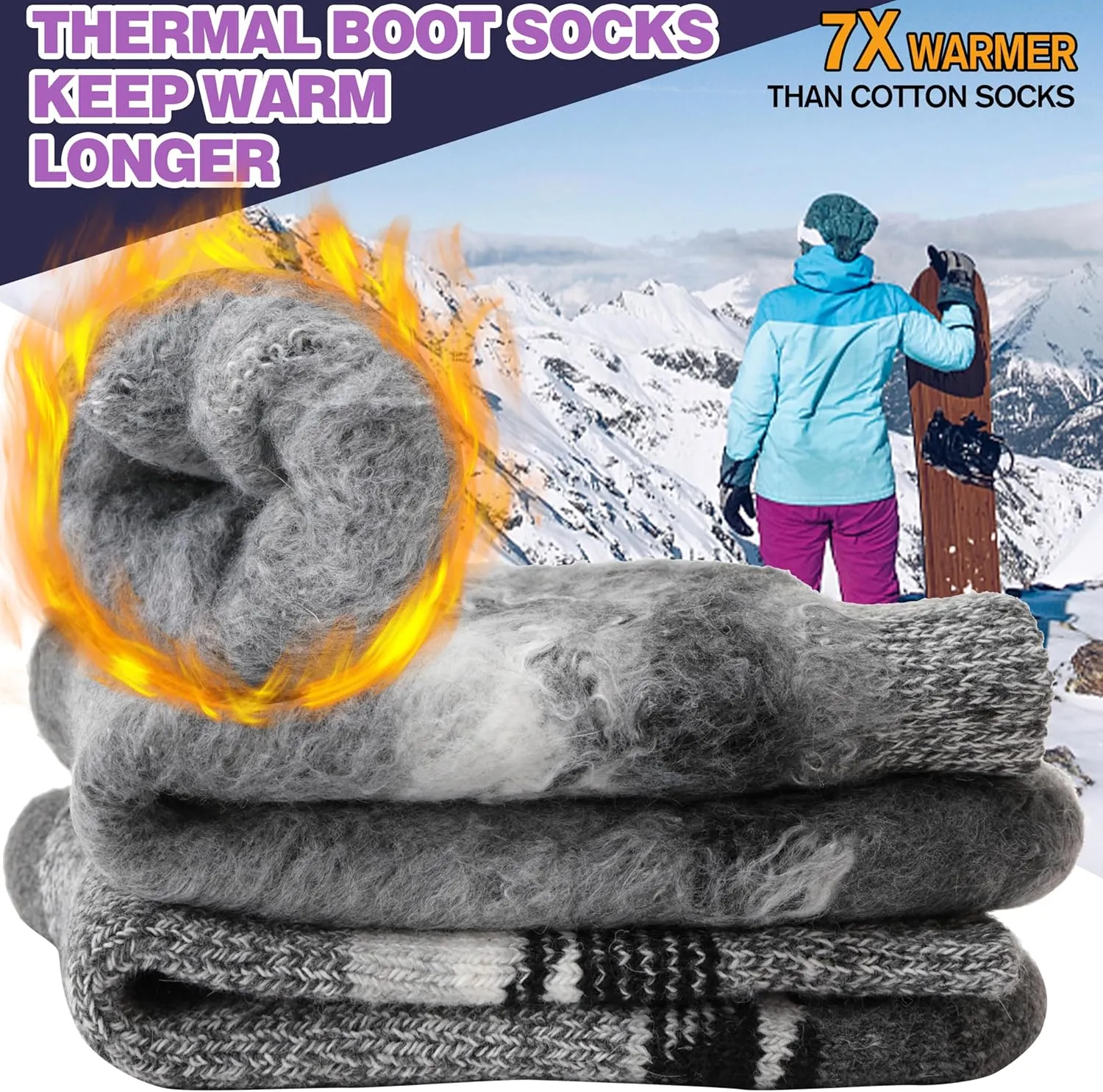 MOGGEI 3 Pairs Thermal Warm Socks for Men & Women Thick Winter Extra Warm Insulated Boot Ski Socks for Cold Weather