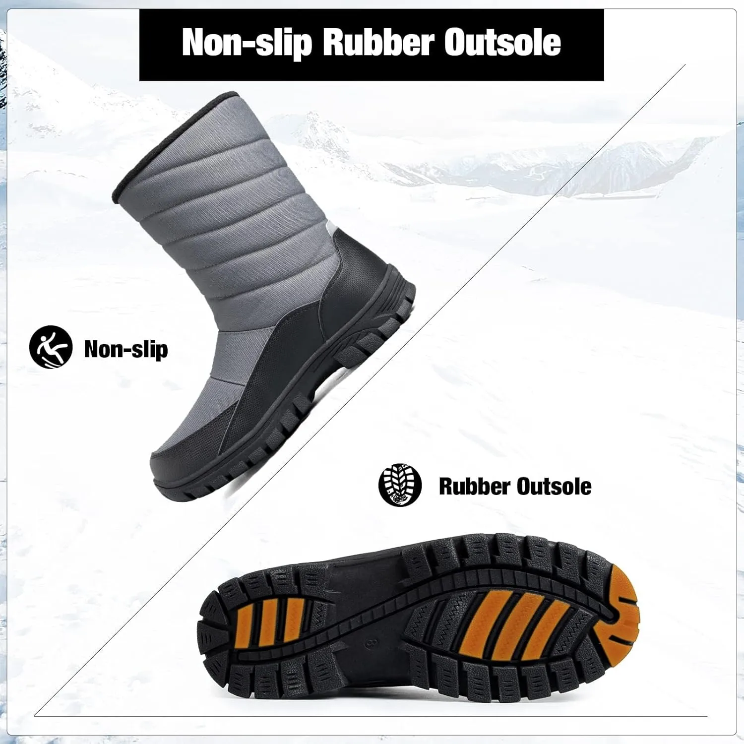 mysoft Mens Winter Snow Boots Waterproof Insulated Mid-Calf Hiking Boot Fur Lined Warm Outdoor Tall Shoes Lightweight