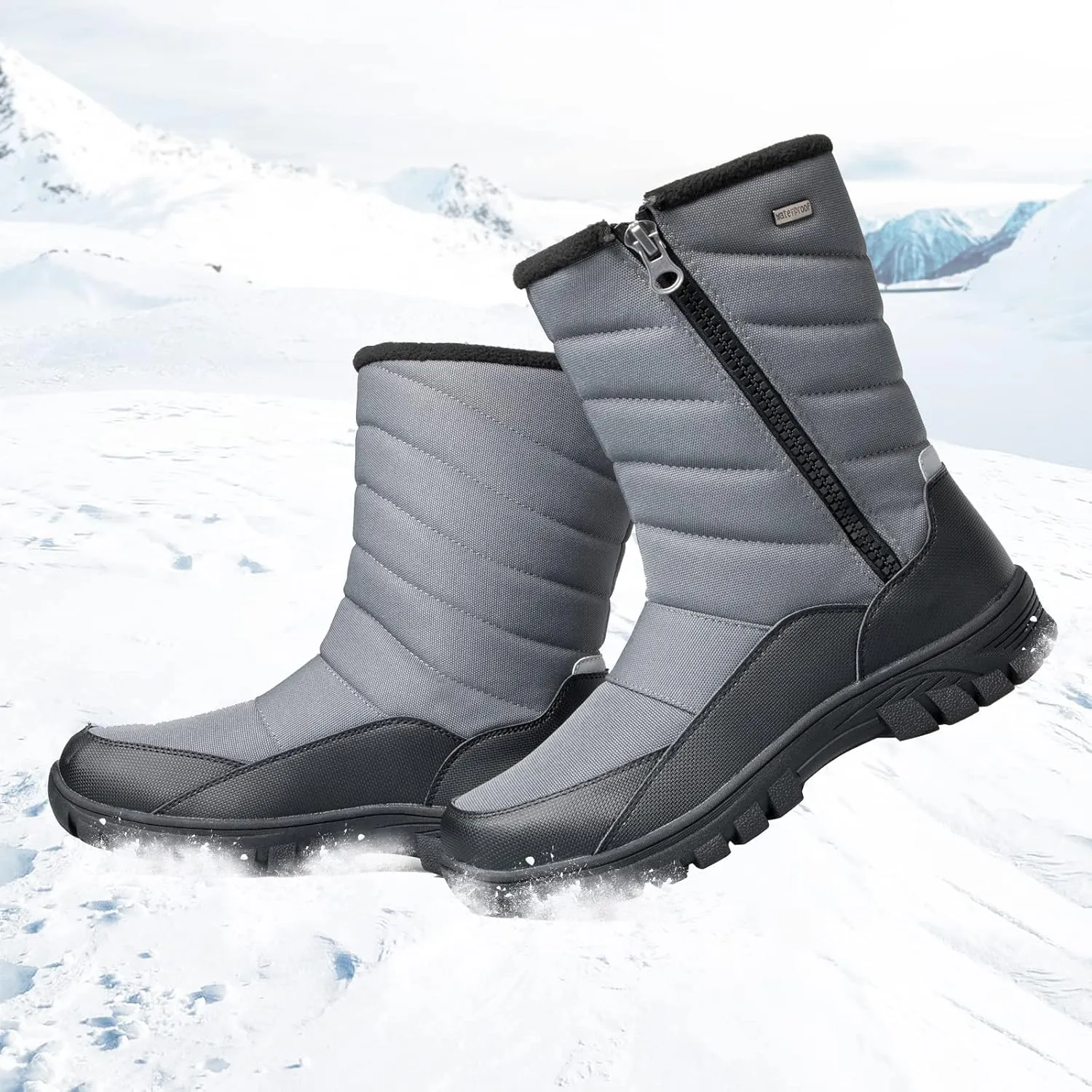 mysoft Mens Winter Snow Boots Waterproof Insulated Mid-Calf Hiking Boot Fur Lined Warm Outdoor Tall Shoes Lightweight