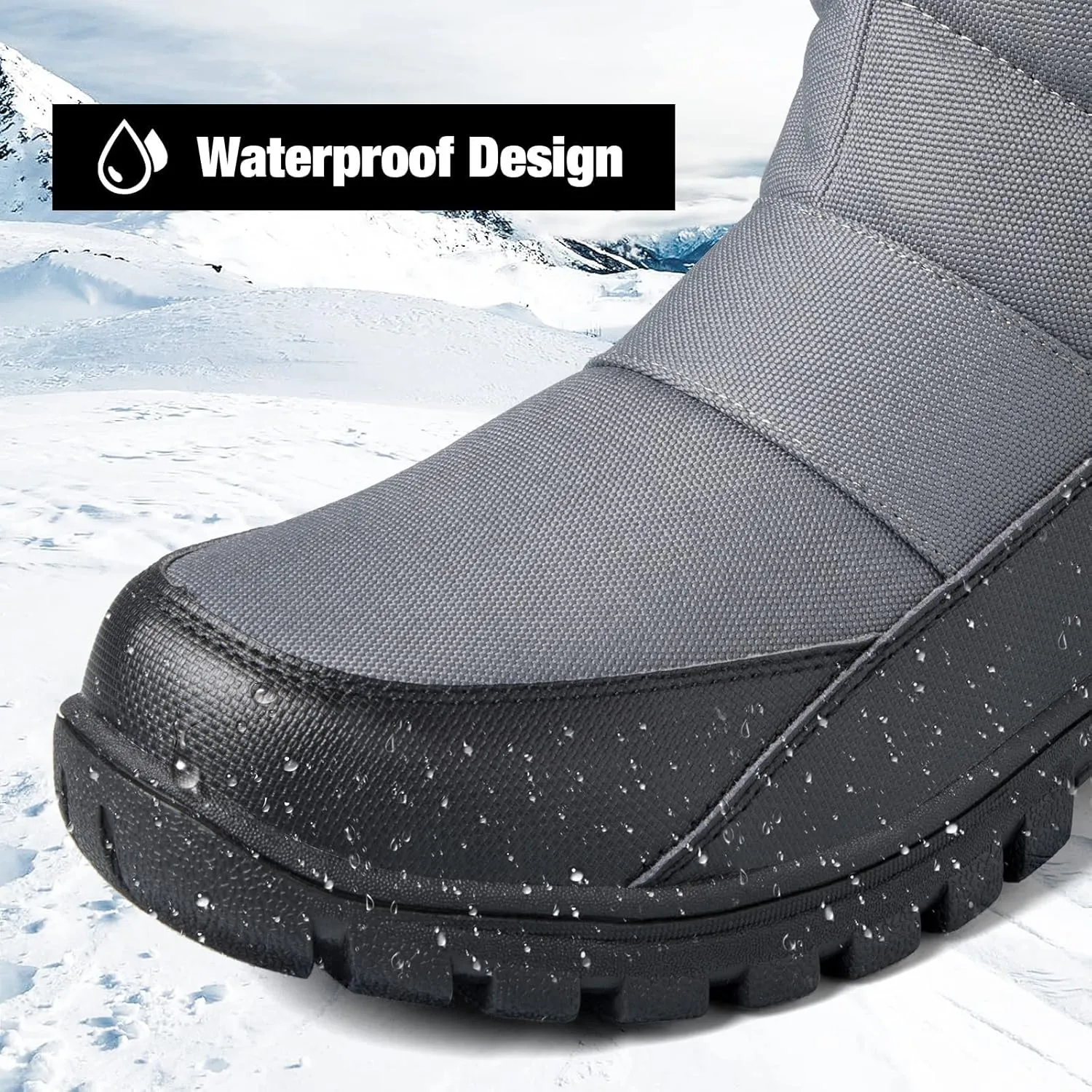 mysoft Mens Winter Snow Boots Waterproof Insulated Mid-Calf Hiking Boot Fur Lined Warm Outdoor Tall Shoes Lightweight