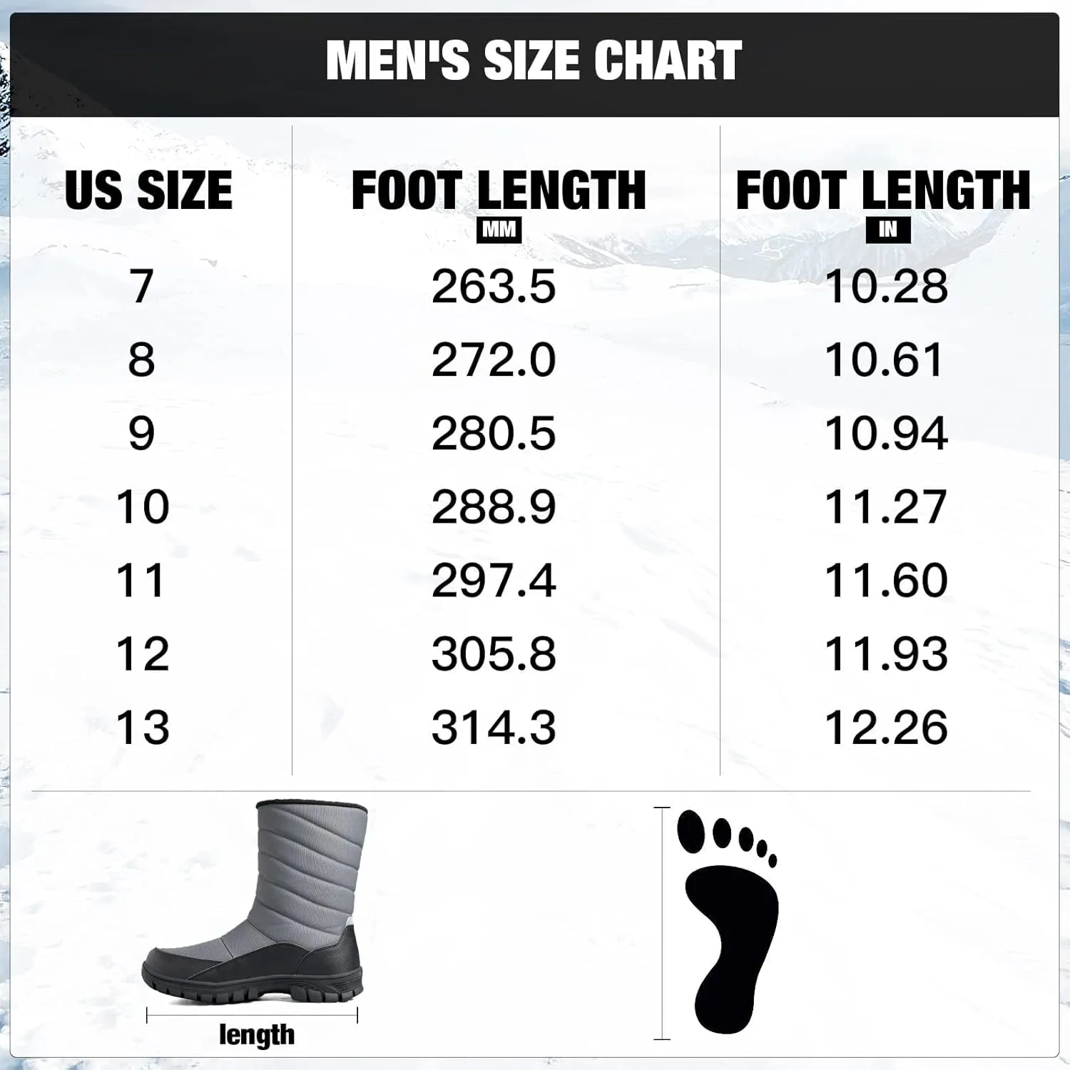 mysoft Mens Winter Snow Boots Waterproof Insulated Mid-Calf Hiking Boot Fur Lined Warm Outdoor Tall Shoes Lightweight