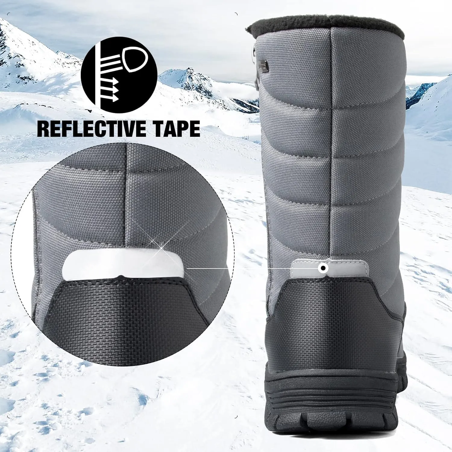 mysoft Mens Winter Snow Boots Waterproof Insulated Mid-Calf Hiking Boot Fur Lined Warm Outdoor Tall Shoes Lightweight