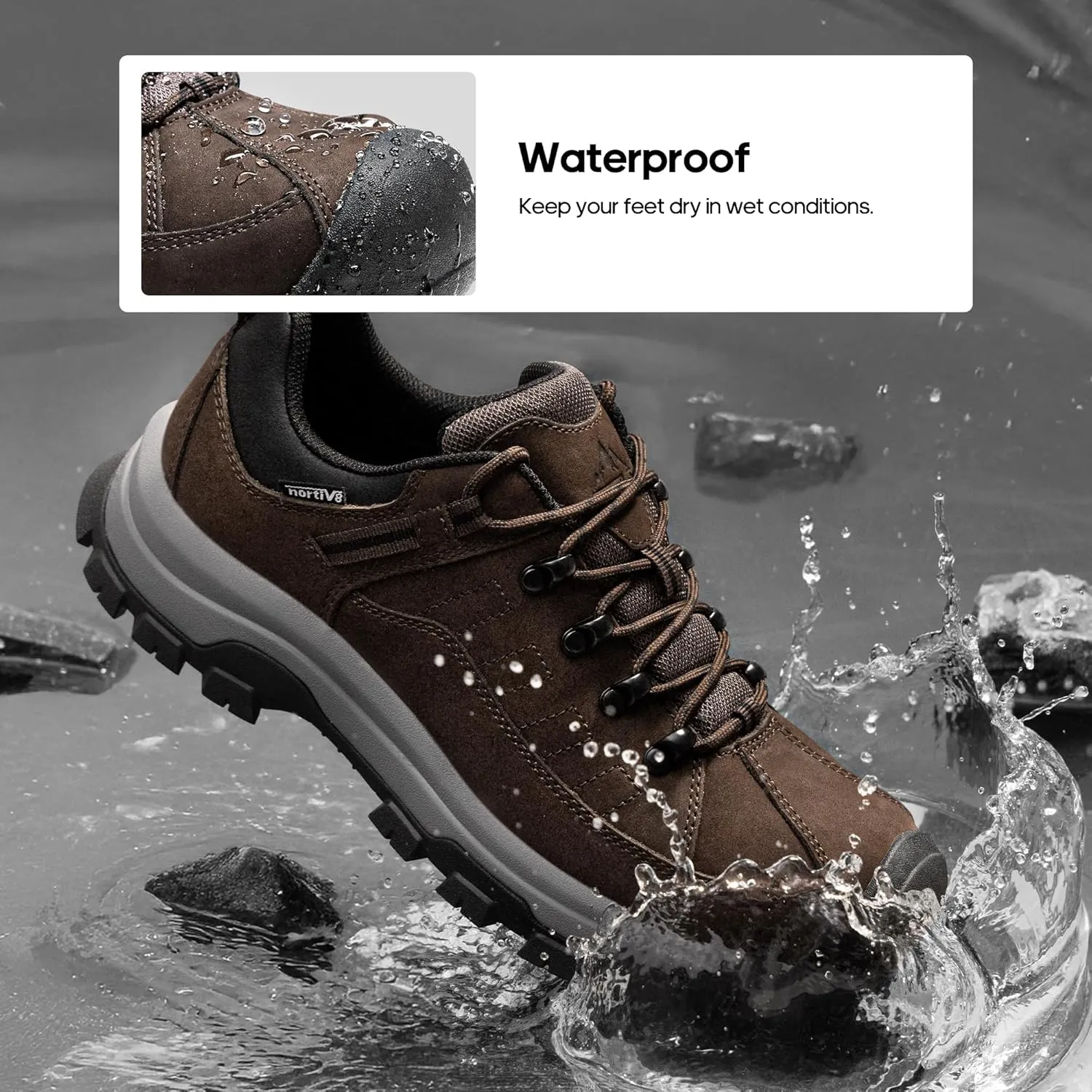 NORTIV 8 Men's Waterproof Hiking Shoes Non-Slip Trekking Trail Shoes Lightweight Durable Outdoor Work Shoes Bluff