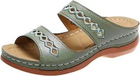 Orthopedic Sandals for Women 2025 Casual Vintage Flats Embroidered Slippers Slip on Sandals Summer Arch Support Slippers Walking Shoes
