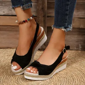Orthopedic Sandals for Women,Women Walking Slippers with Arch Support Wedge Sandals Summer Dressy Open Toe Ankle Strap Platform Beach Casual Slip on Sandals Beach Dress Comfortable (Black-7, 8)