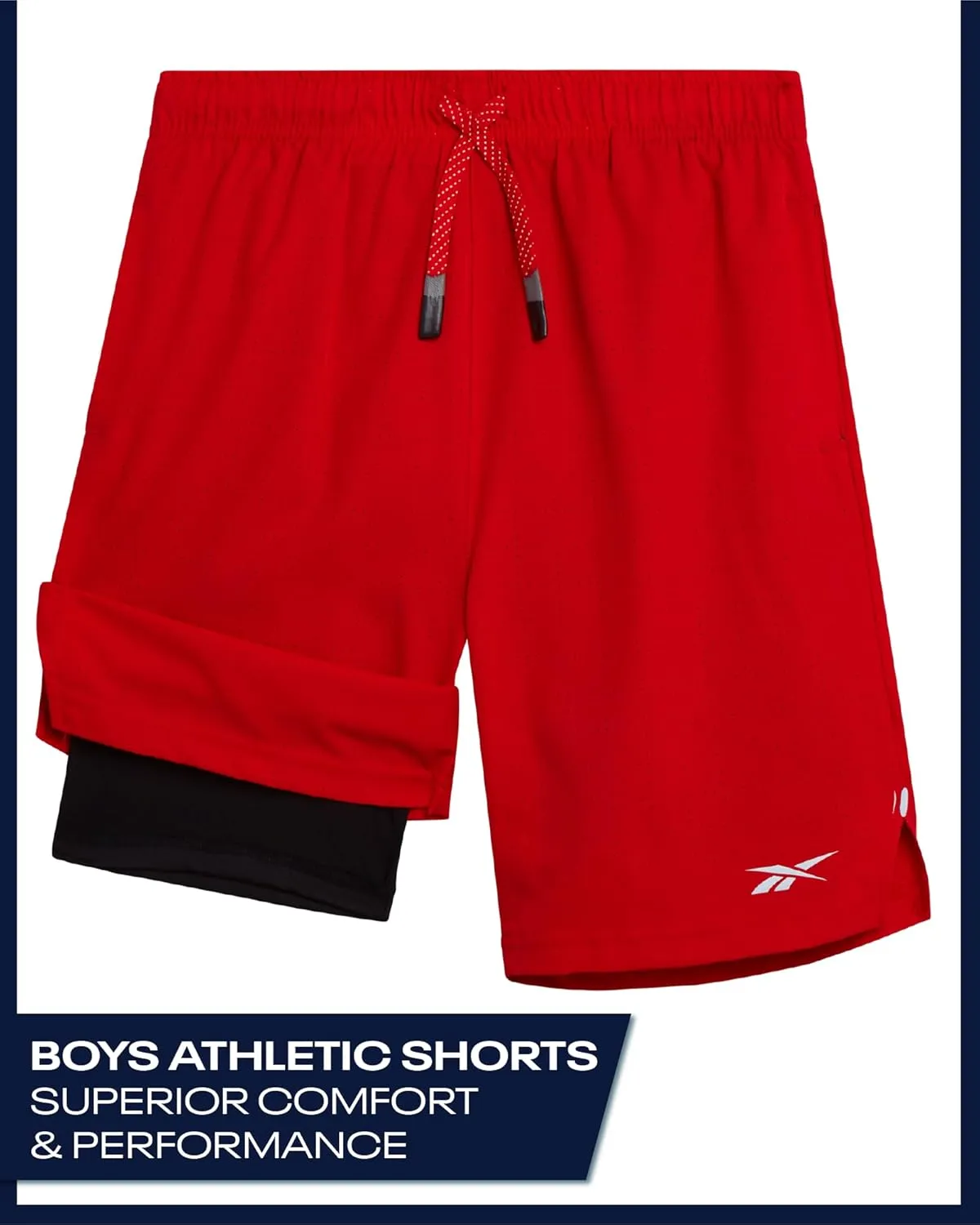 Reebok Boys Shorts - 2 in 1 Basketball Shorts with Compression Liner and Pockets - Gym and Running Boys Athletic Shorts