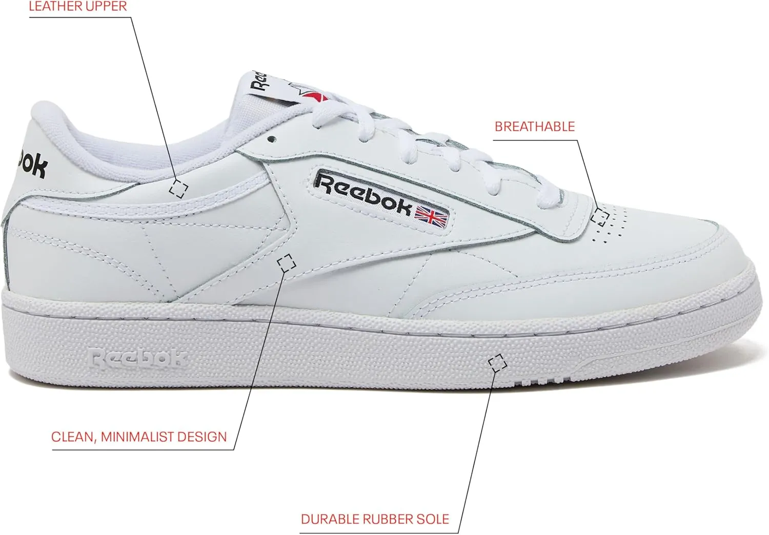 Reebok Men's Club C 85 Tennis Shoes, Casual Fashion White Sneakers