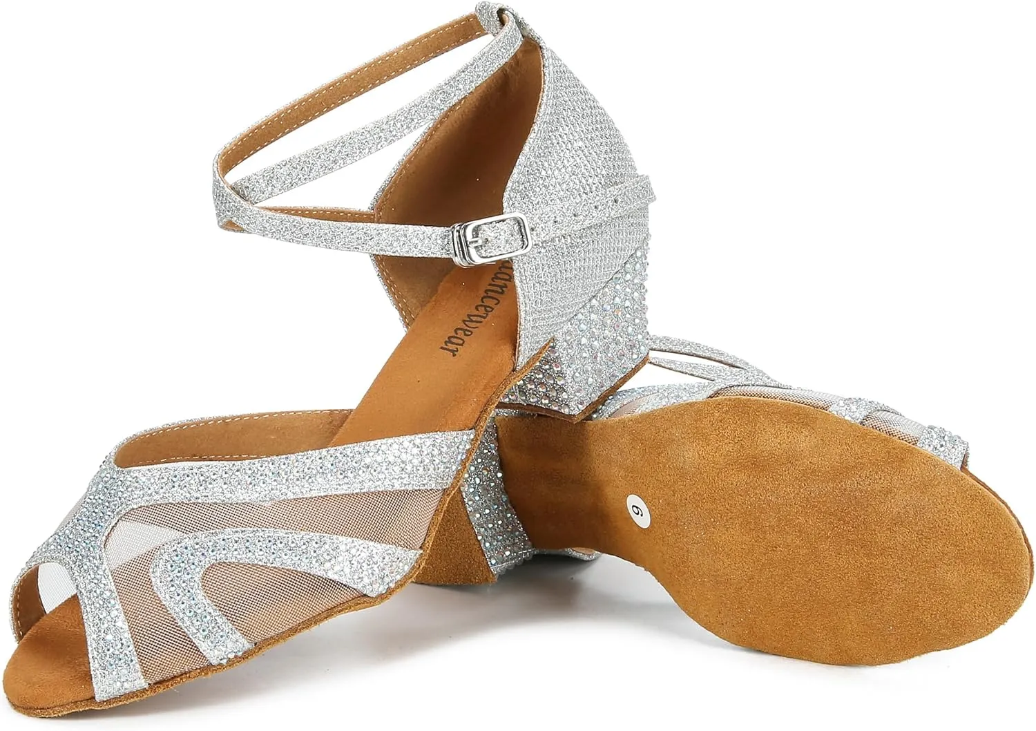 Rhinestones Ballroom Dance Shoes Women Latin Salsa Bachata Performance Dance Shoes Suede Sole
