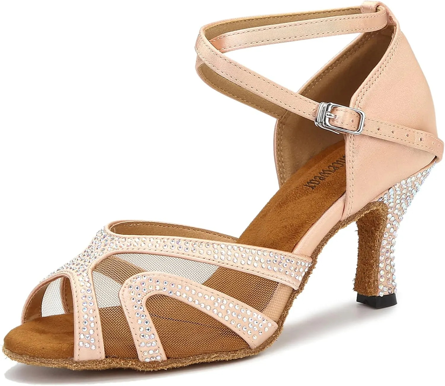 Rhinestones Ballroom Dance Shoes Women Latin Salsa Bachata Performance Dance Shoes Suede Sole
