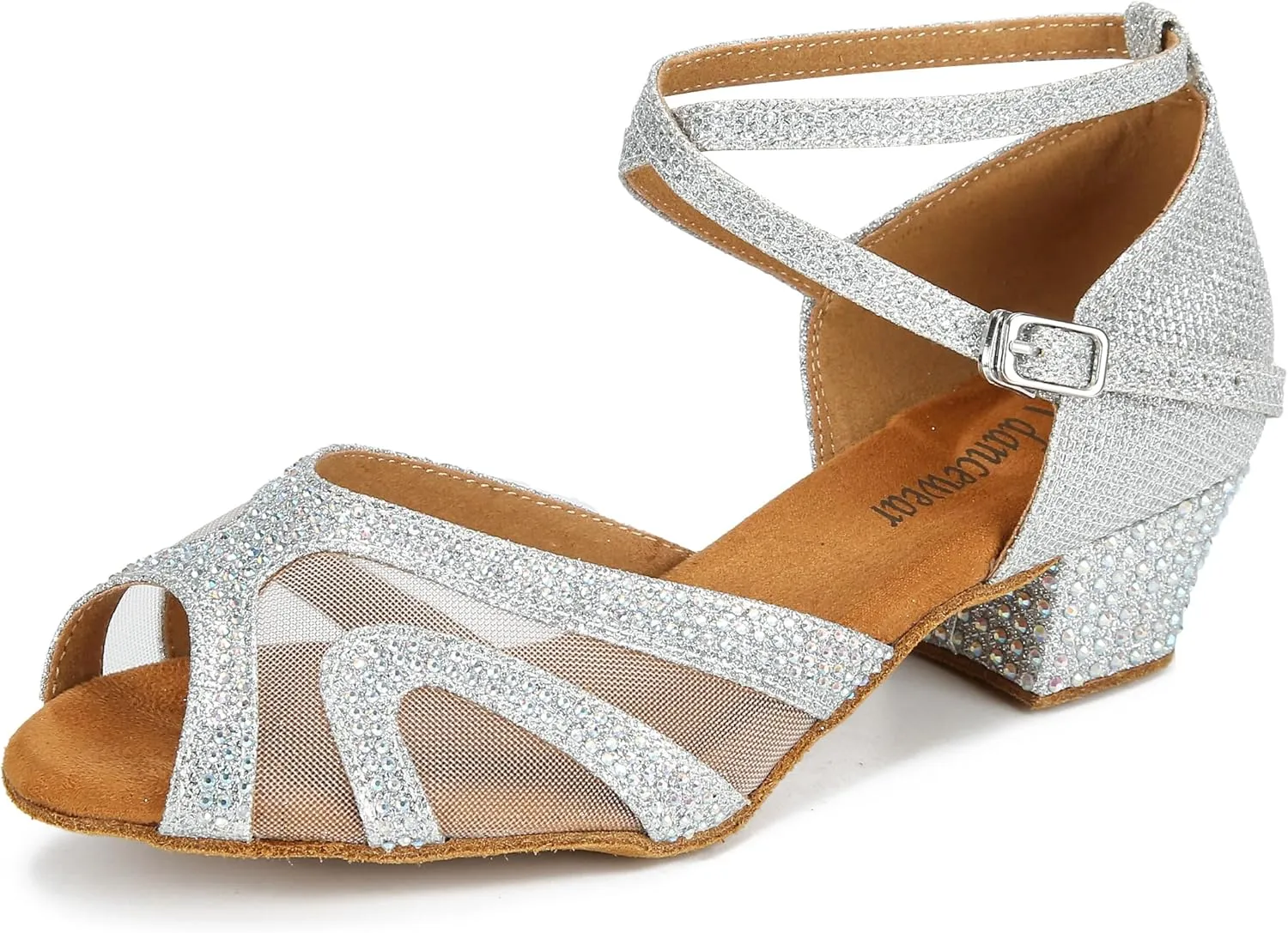 Rhinestones Ballroom Dance Shoes Women Latin Salsa Bachata Performance Dance Shoes Suede Sole